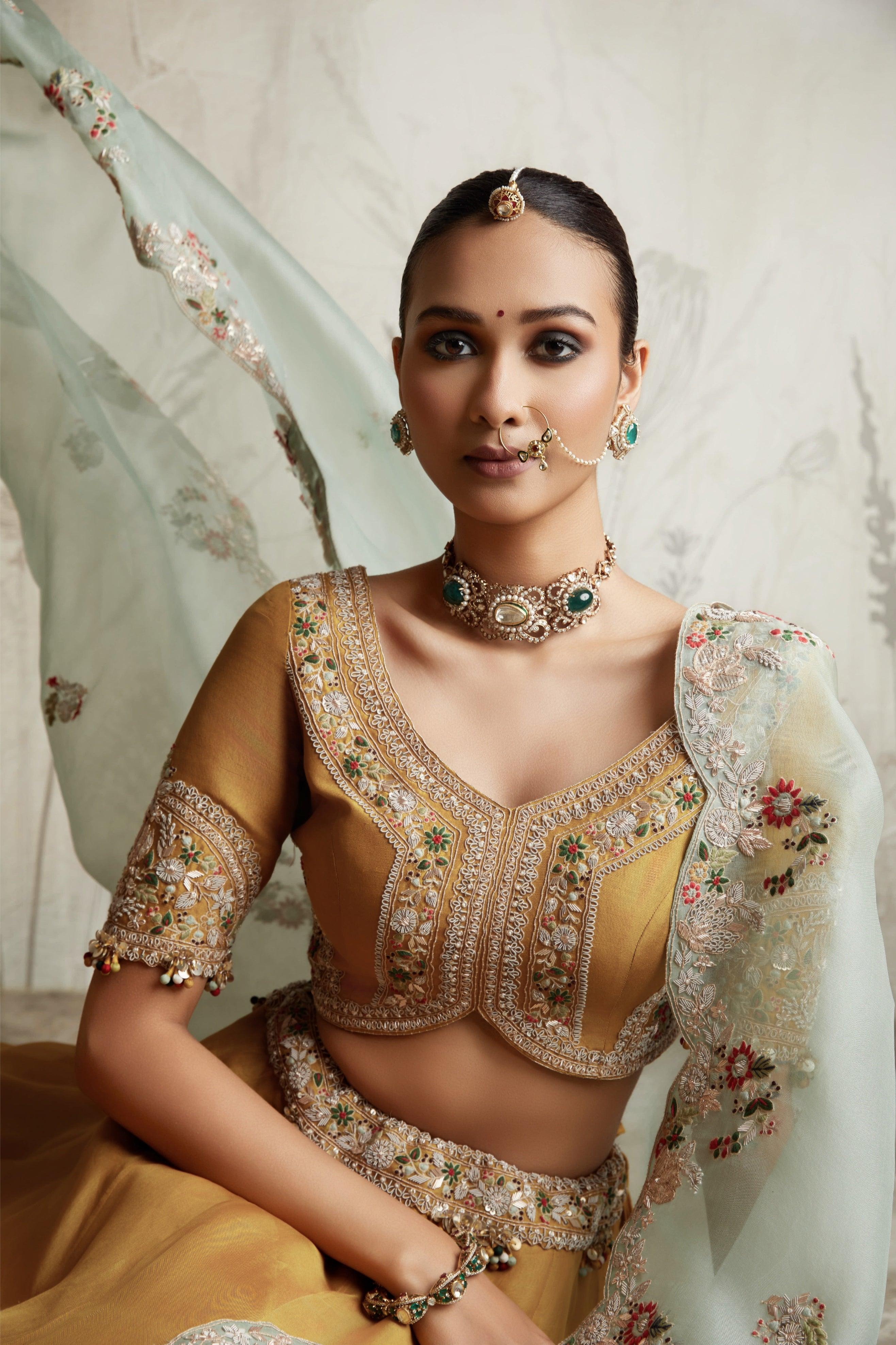 Mustard Embroidered Lehenga Set Mokshaa