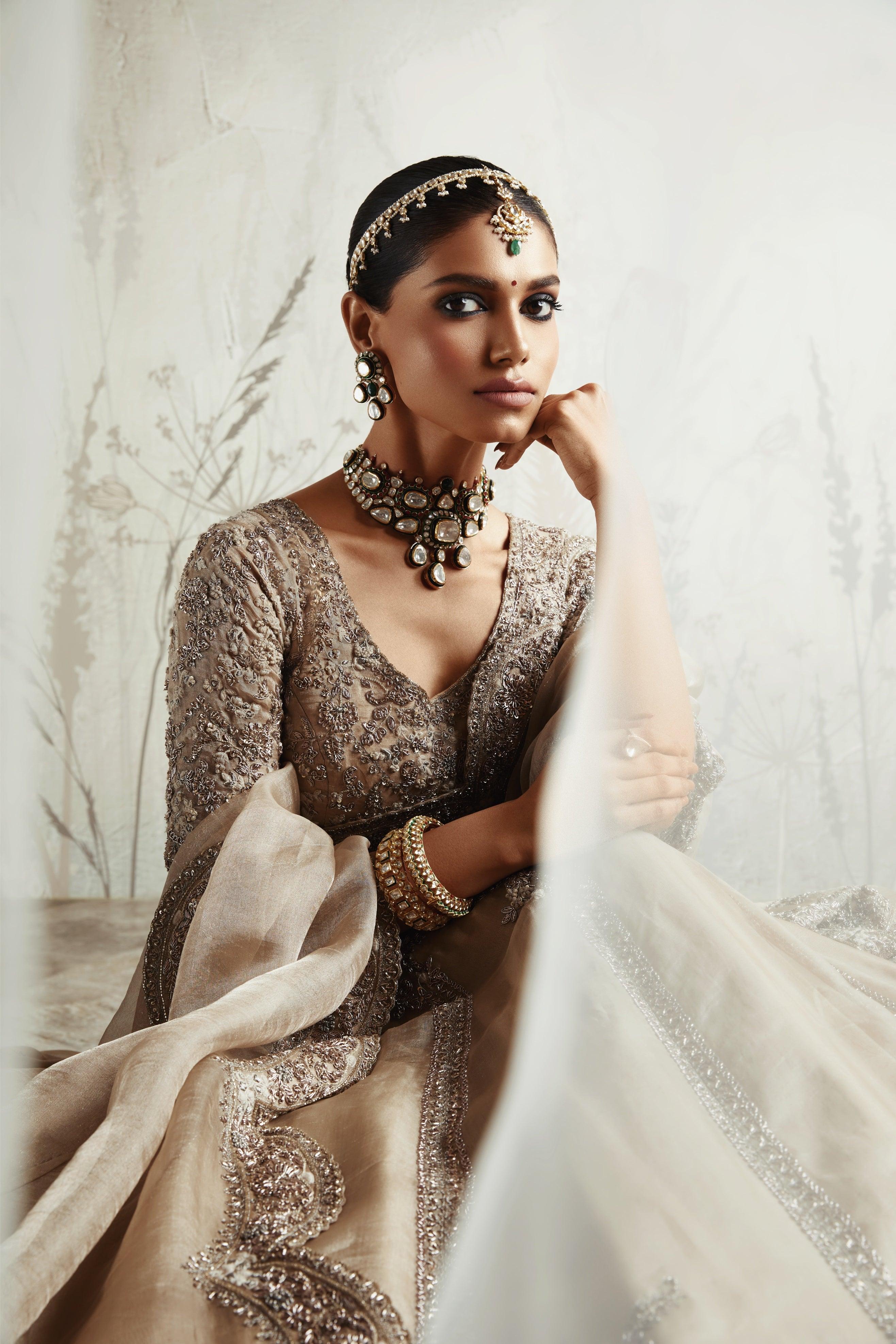 Beige Tissue Lehenga Set Mokshaa