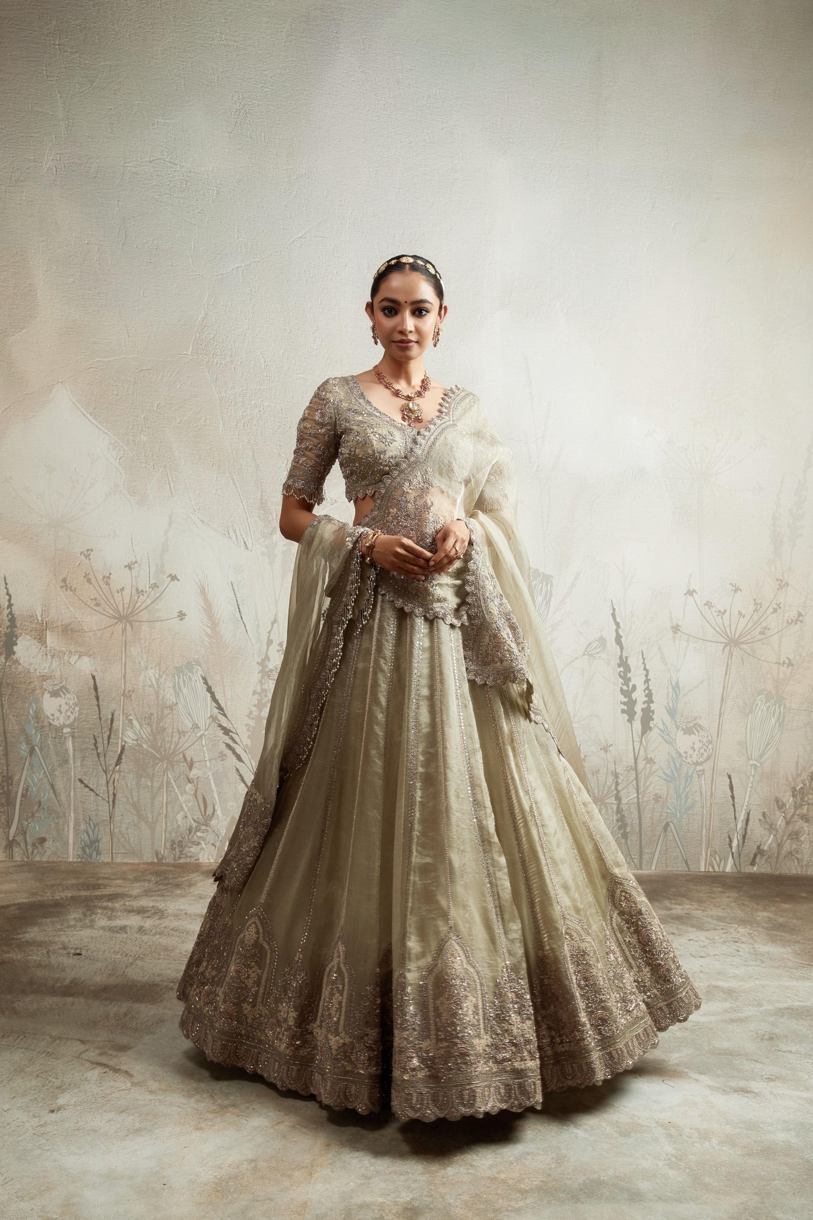 Beige Zardozi Embroidered Tissue Lehenga Set (Copy) Mokshaa