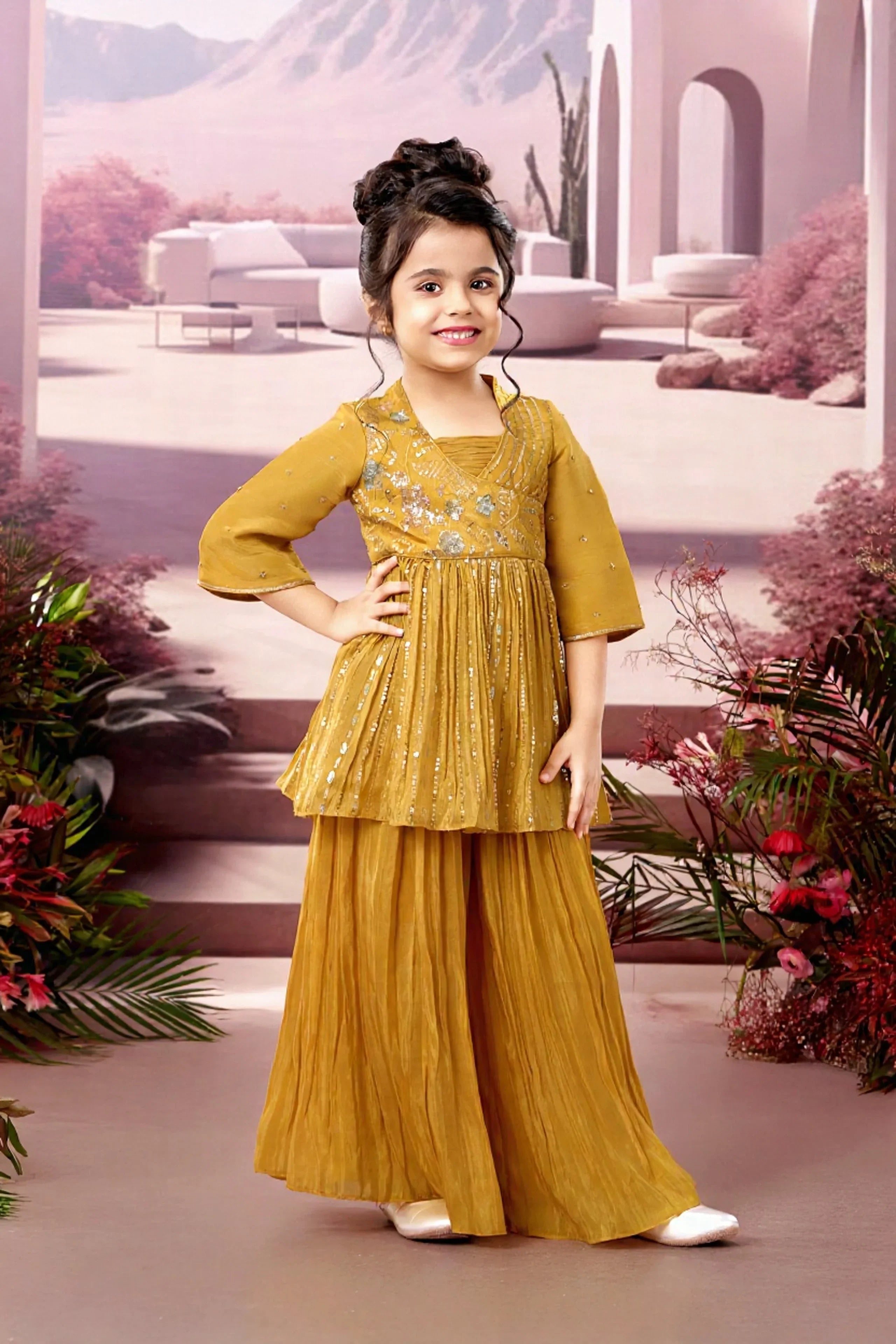 Mustard Gold Kurti & Sharara Set | Mokshaa