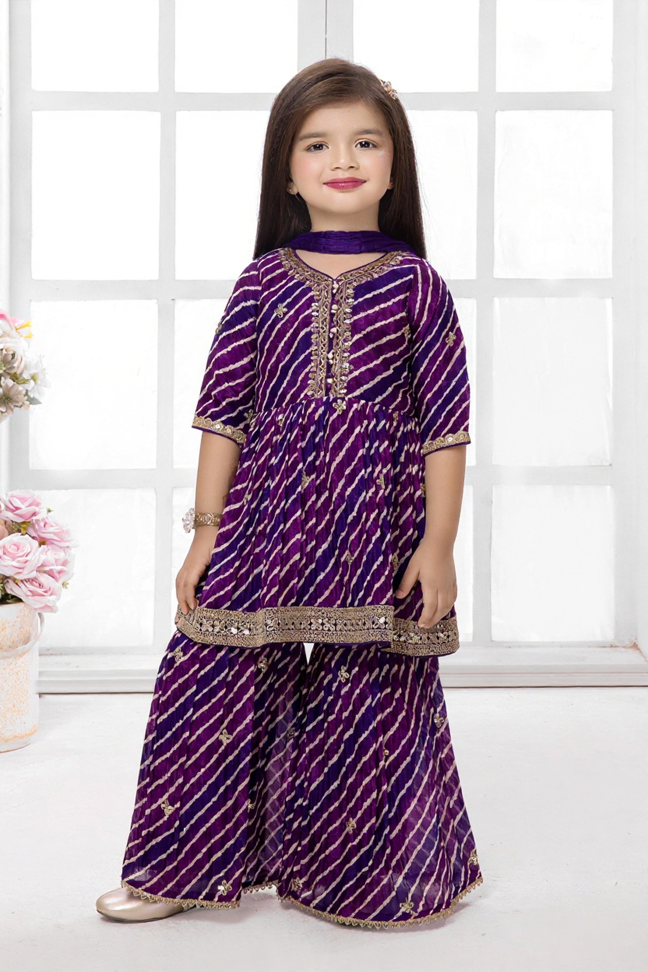 Purple Leheriya Sharara Set