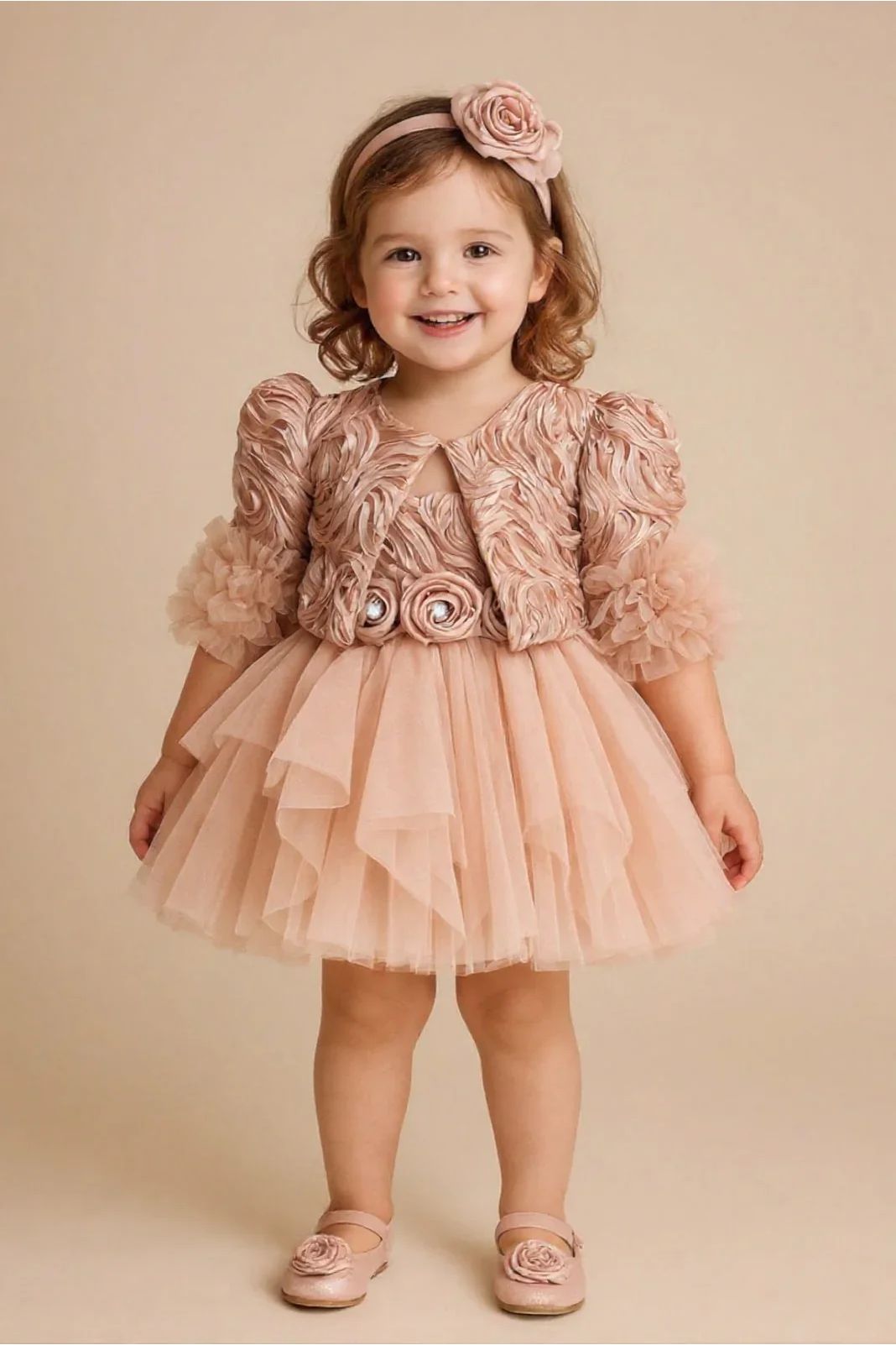 Mocha Rosette Party Dress - Mokshaa