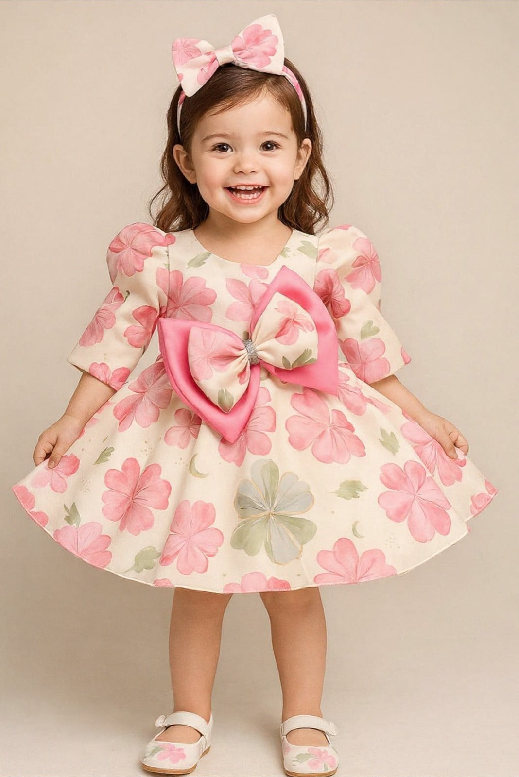 Blush Floral Bow Party Dress