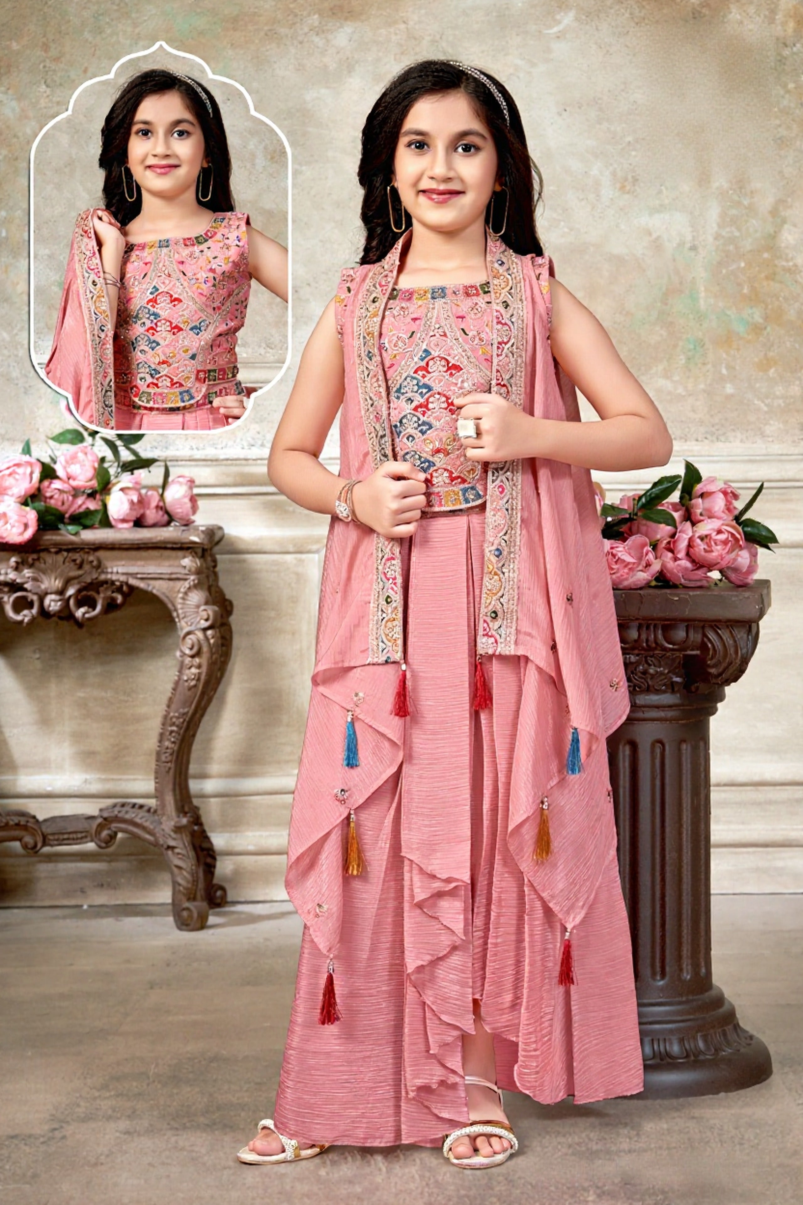 Pink Embroidered Skirt Set