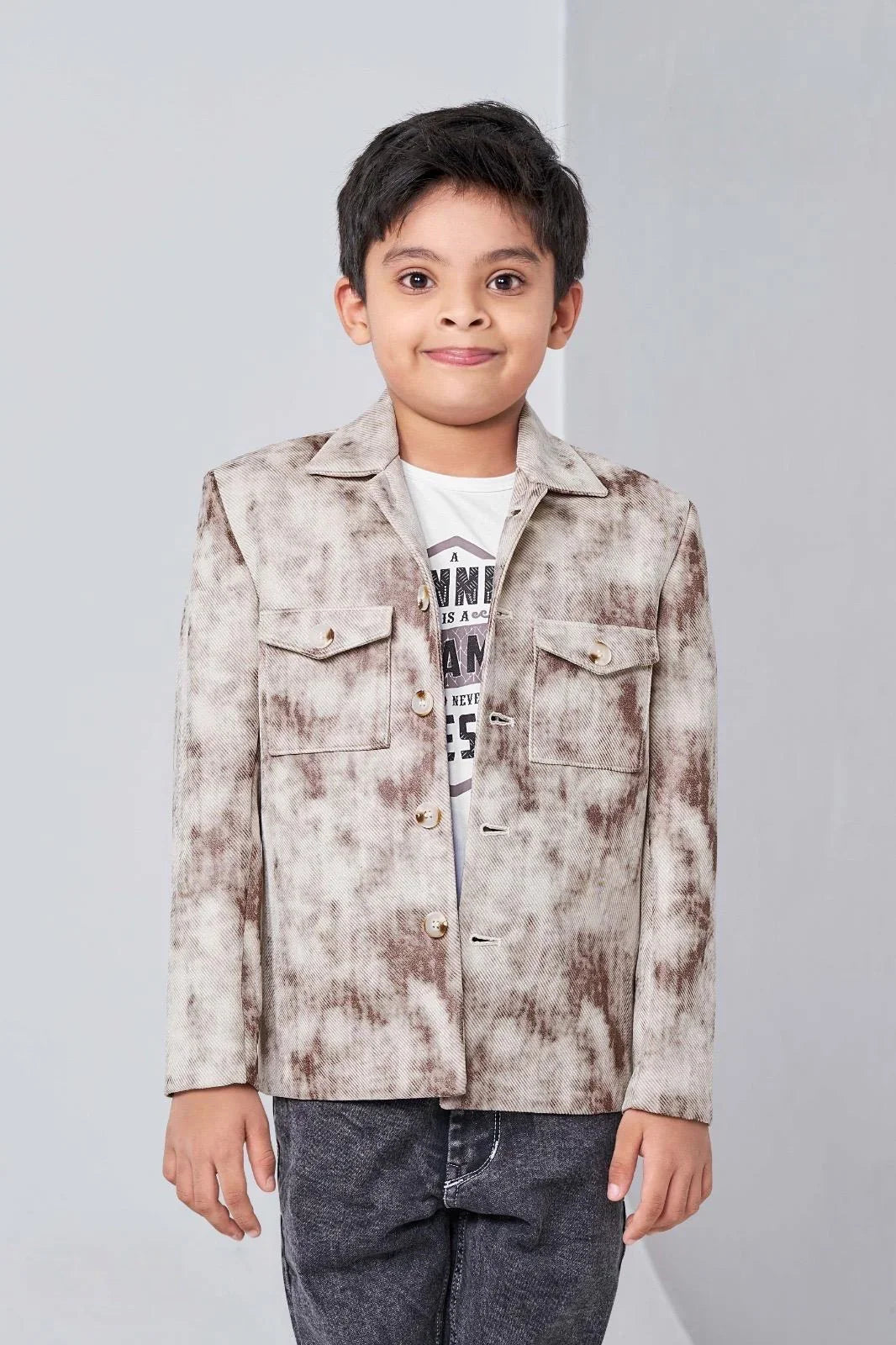 Sand Brown Tie-Dye Blazer Set | Mokshaa
