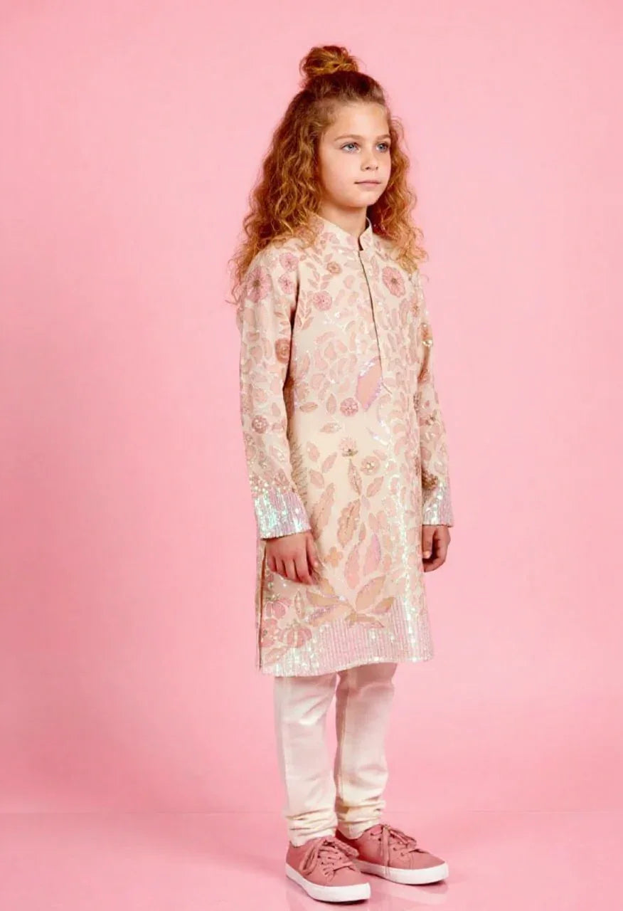 Blush Peach Embroidered Kurta Set | Mokshaa