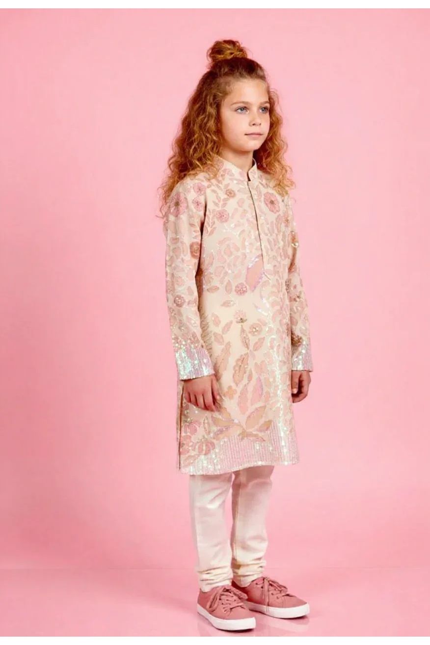 Blush Peach Embroidered Kurta Set - Mokshaa