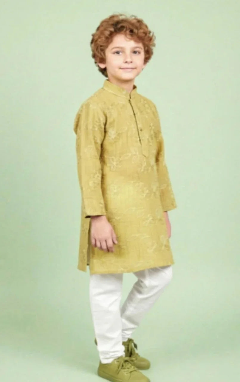 Green Embroidered Kurta Set for Boys | Mokshaa