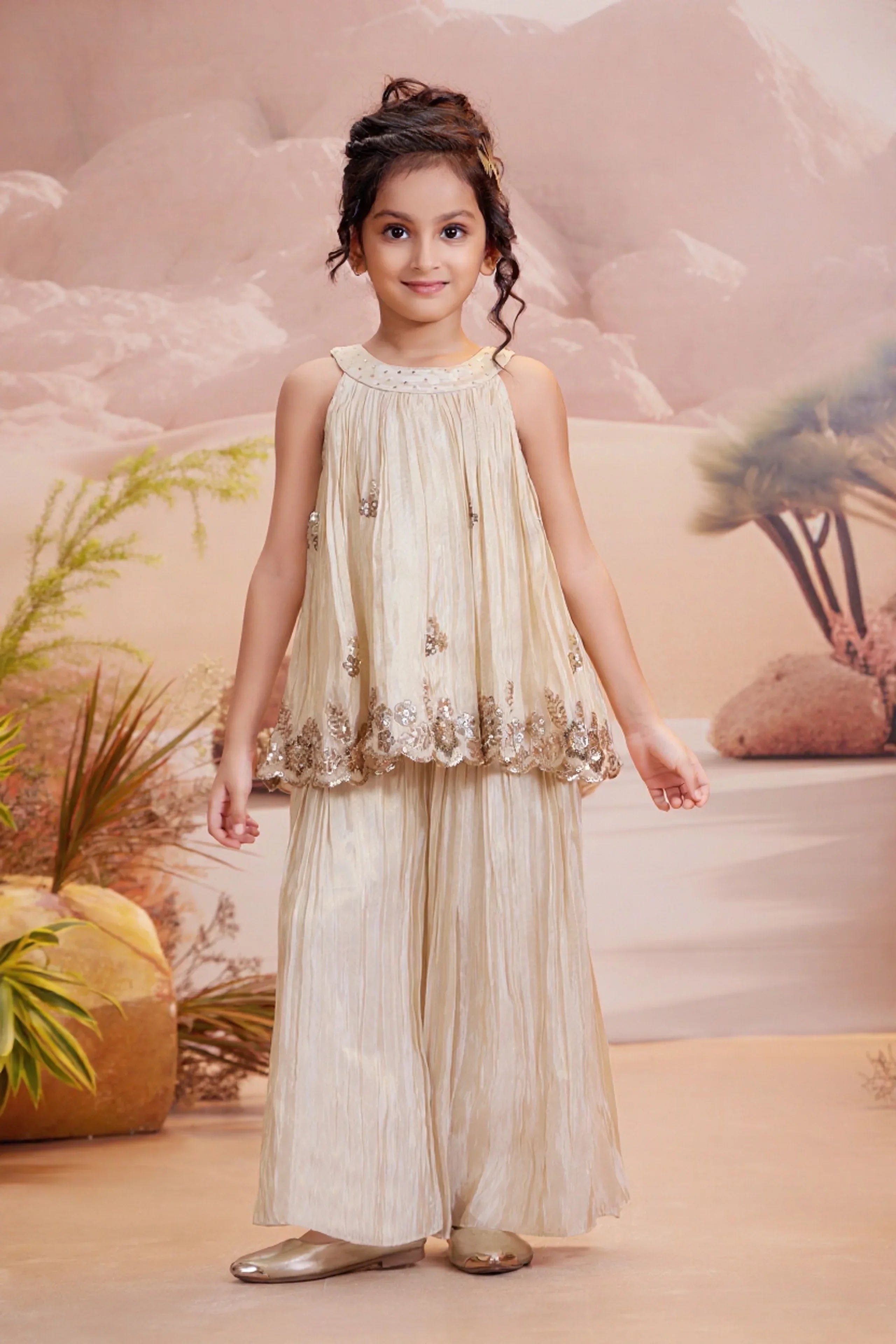 Ivory Embroidered Kurta with Dhoti Pant Set | Mokshaa