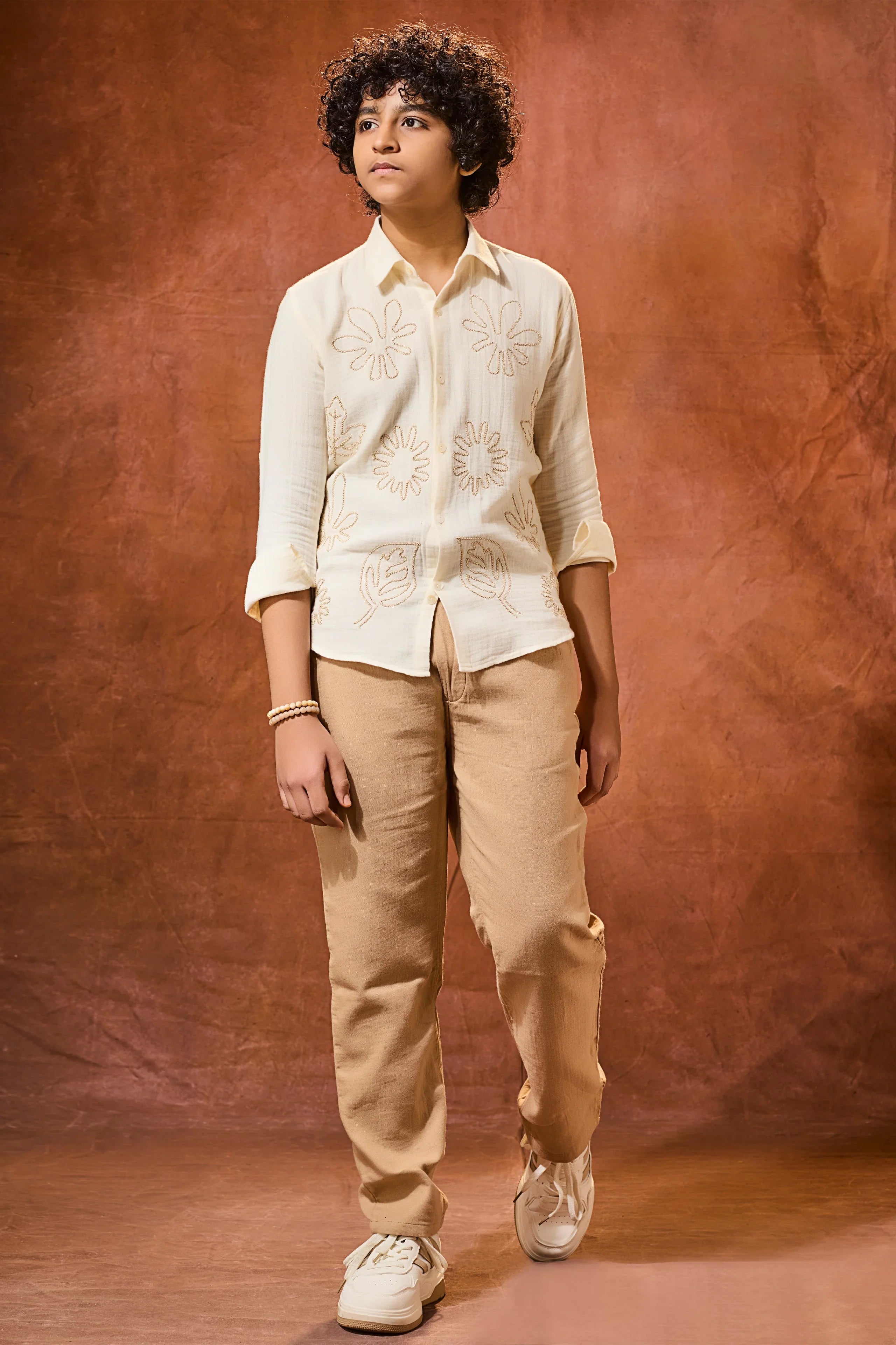 Ivory Embroidered Cotton Boys Shirt