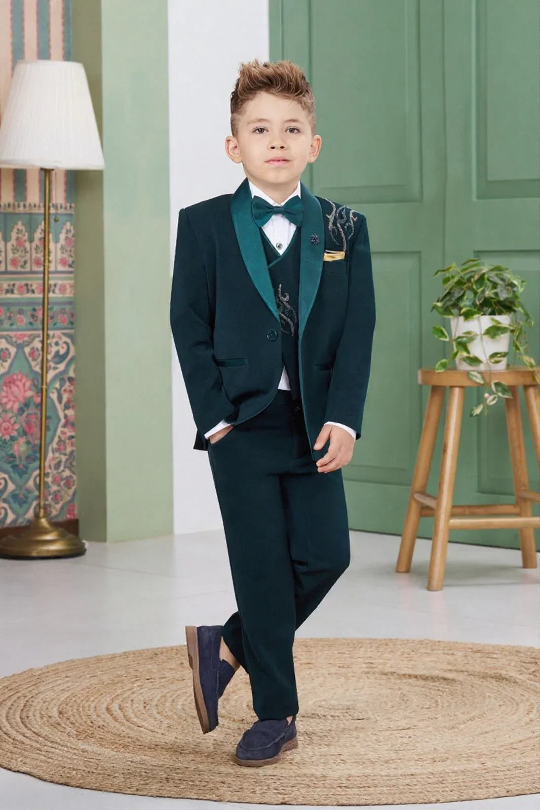 Boys Emerald Green Tuxedo Suit Set