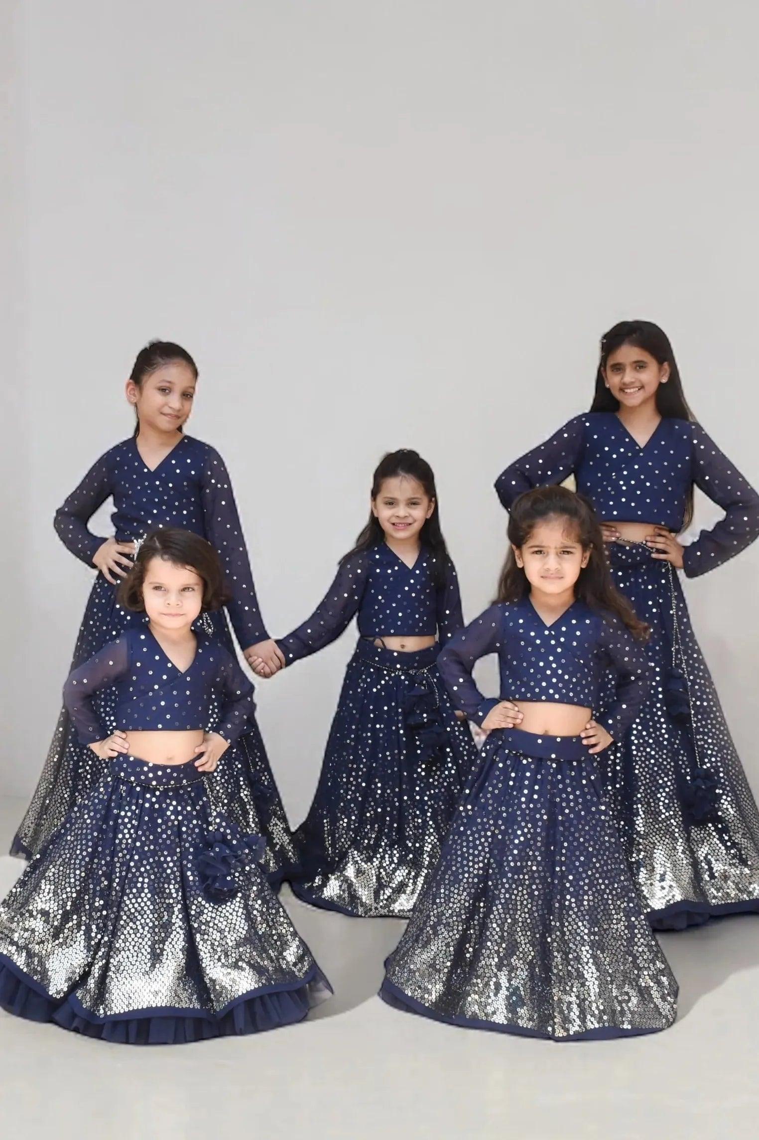 Navy Blue Embroidered Lehenga Choli Set - Mokshaa