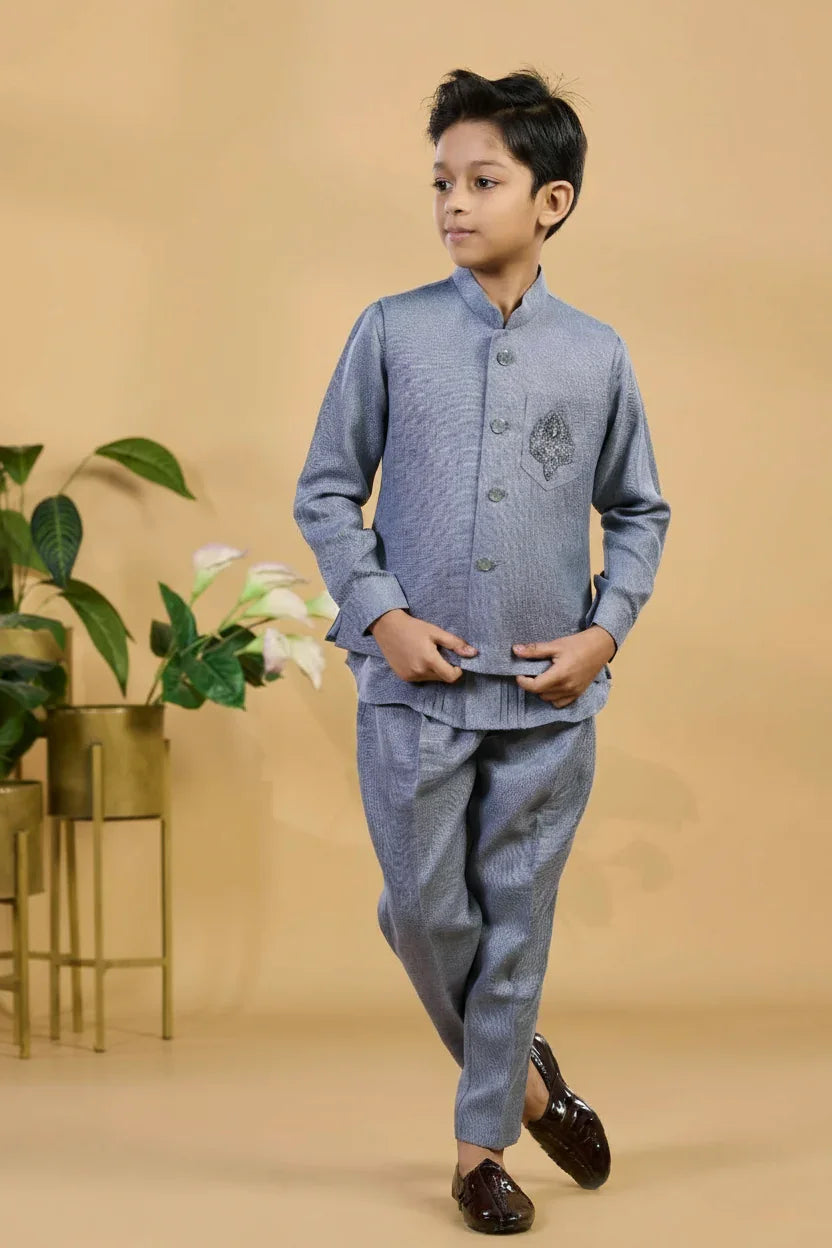 Steel Grey Boys Bandi Set | Mokshaa