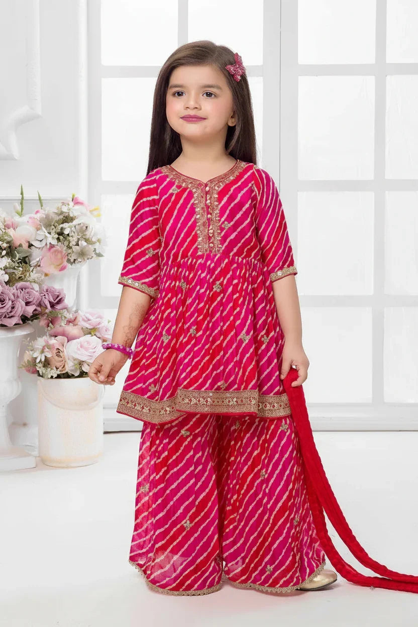 Rani Bandhani Sharara Set for Girls | Mokshaa