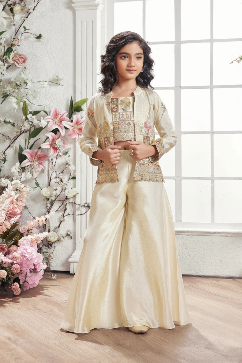 Fawn Embroidered Jacket Set for Girls