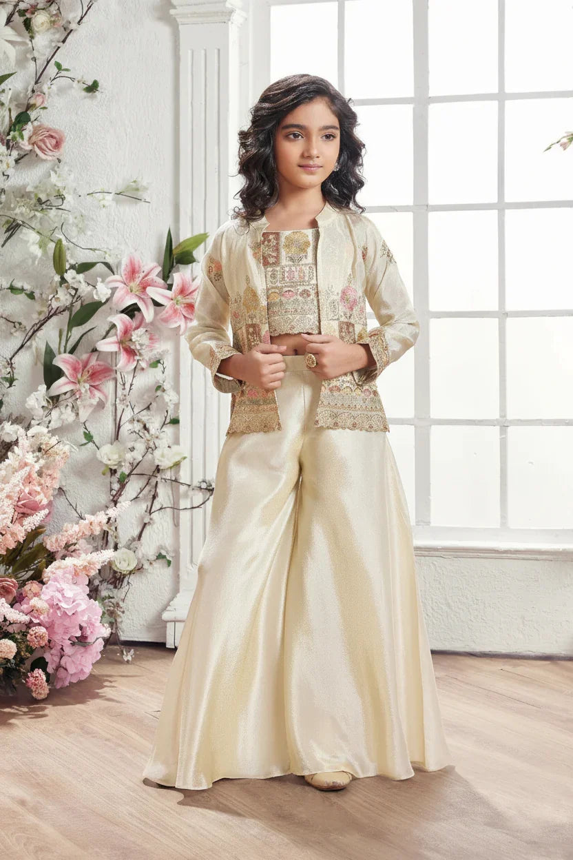 Fawn Embroidered Jacket Set for Girls | Mokshaa