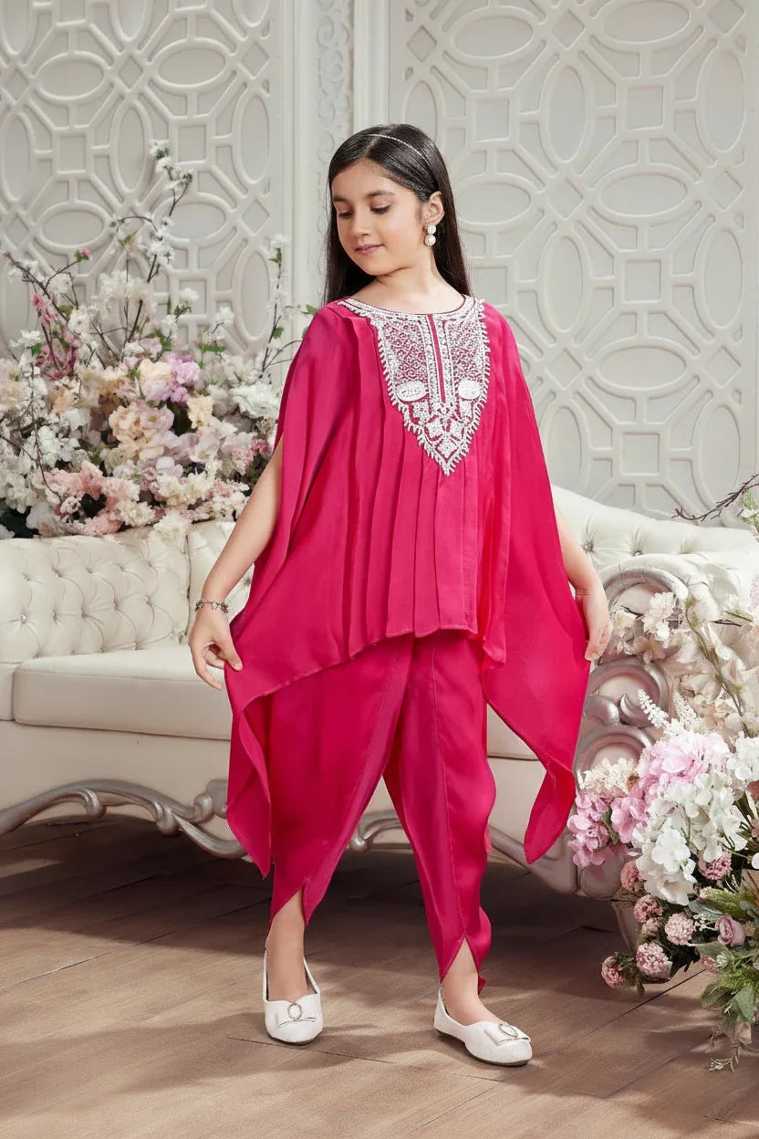 Rani Pink Cape Top with Dhoti Pants | Mokshaa