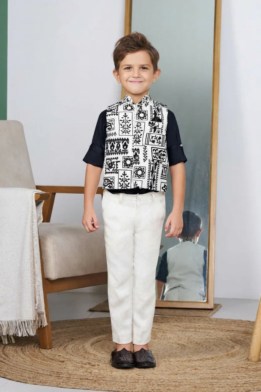Monochrome Printed Bandi Set for Boys | Mokshaa