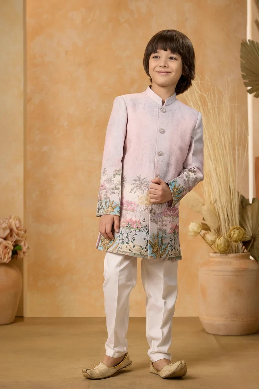 Pastel Ombre Printed Sherwani Set for Boys | Mokshaa