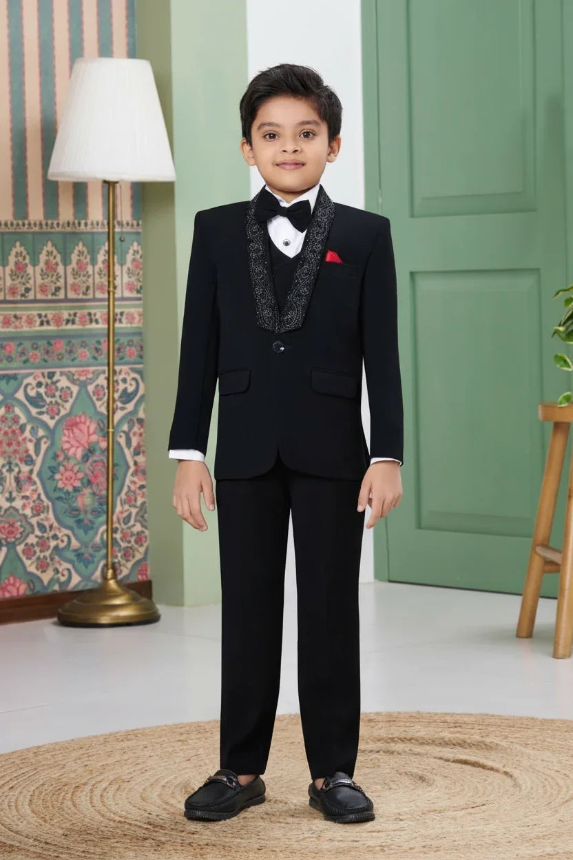 Classic Black Tuxedo Suit Set for Boys | Mokshaa