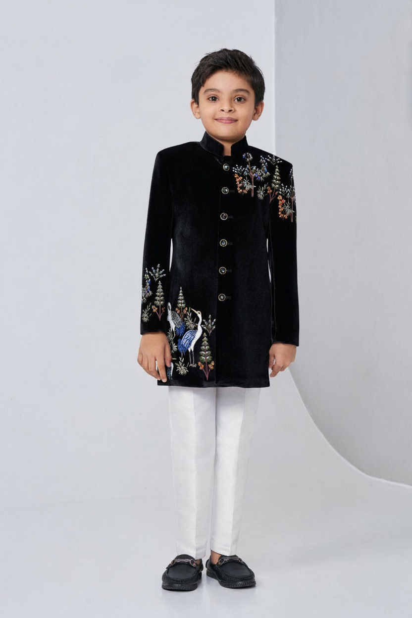 Black Velvet Jodhpuri Set with Multicolor Embroidery