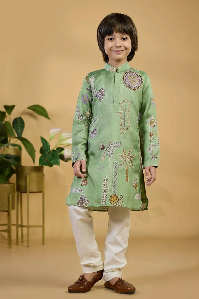Pista Green Printed Kurta Set | Mokshaa