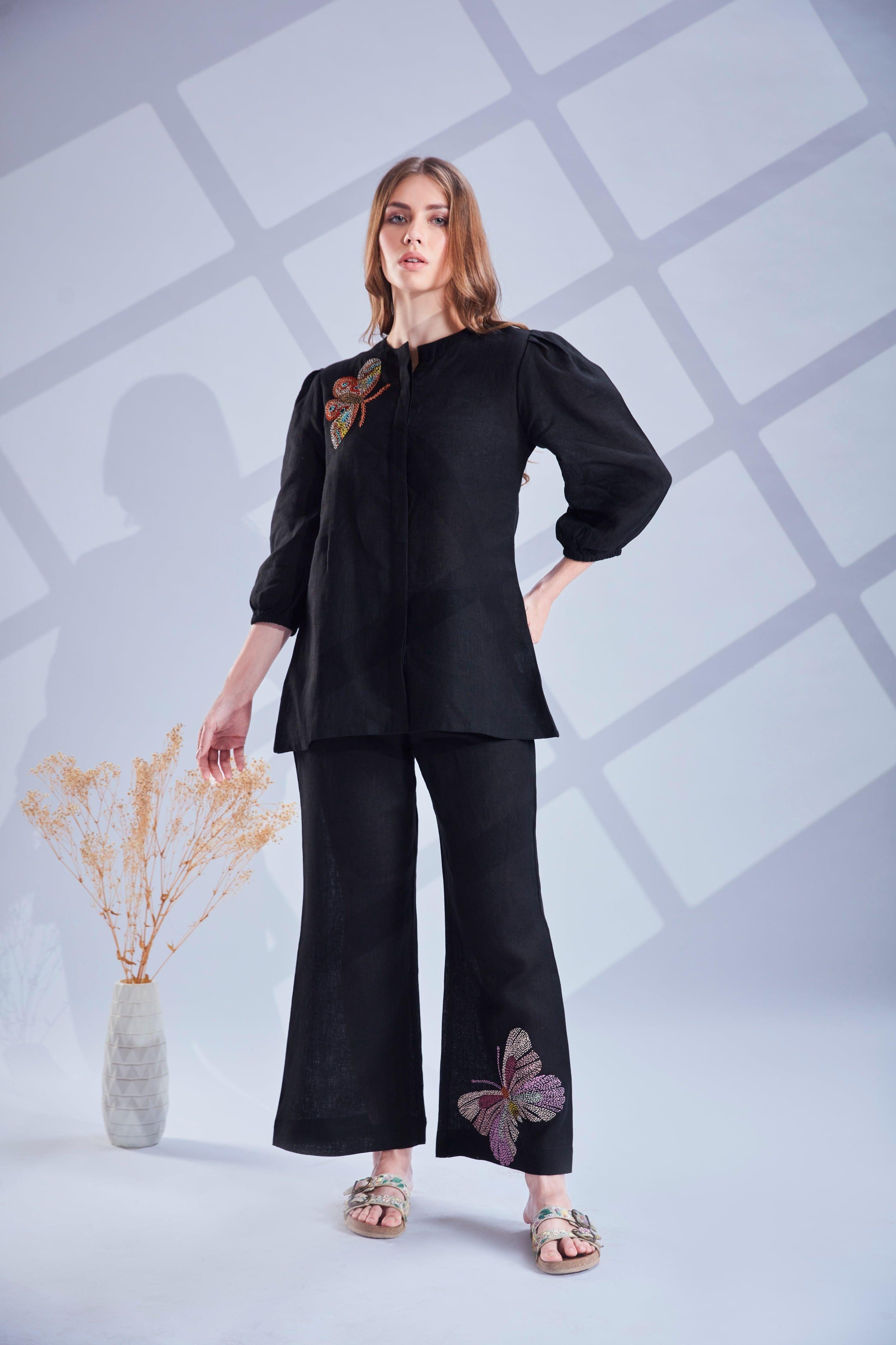 Jet Black Linen Co-ord Set.
