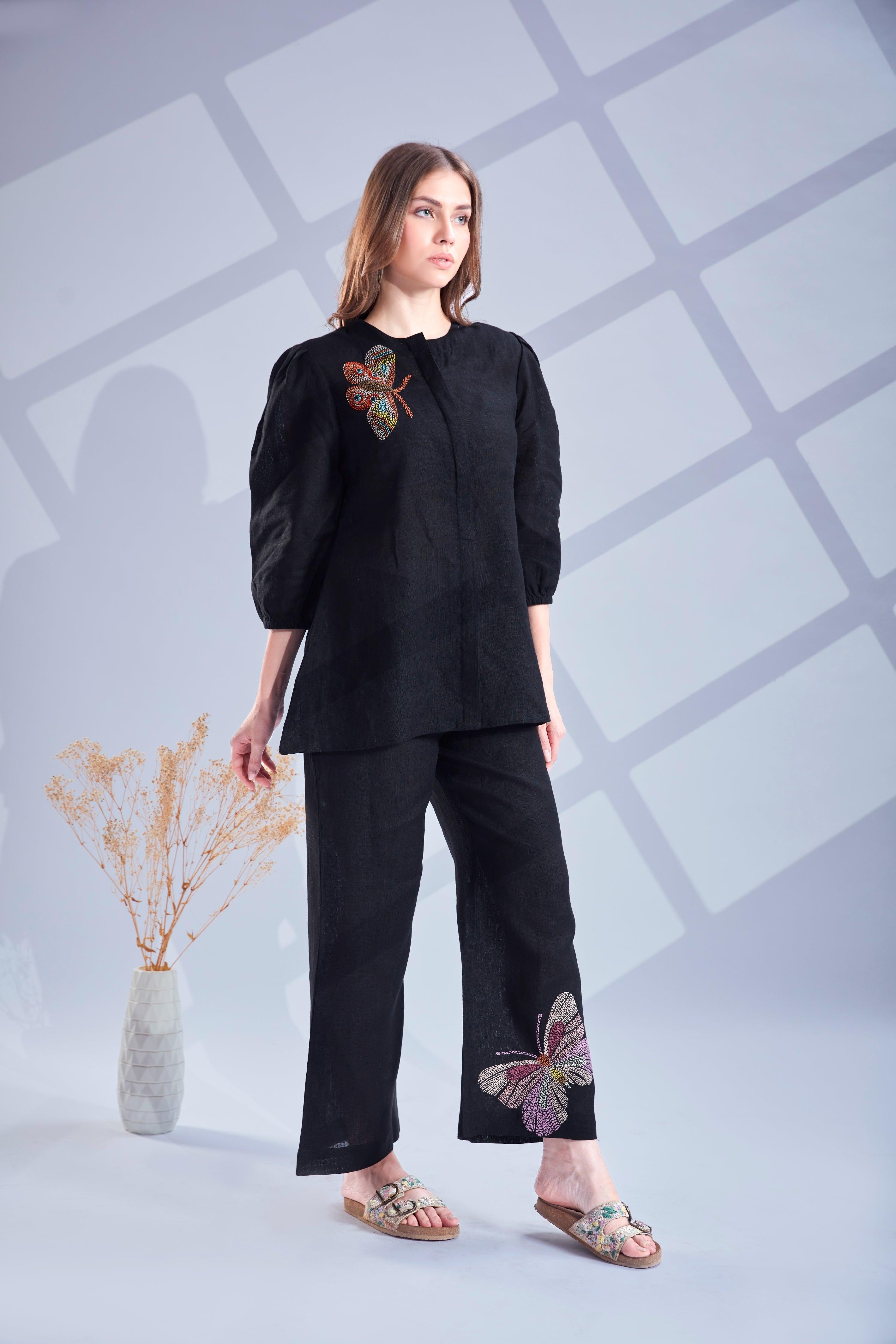Jet Black Linen Co-ord Set.