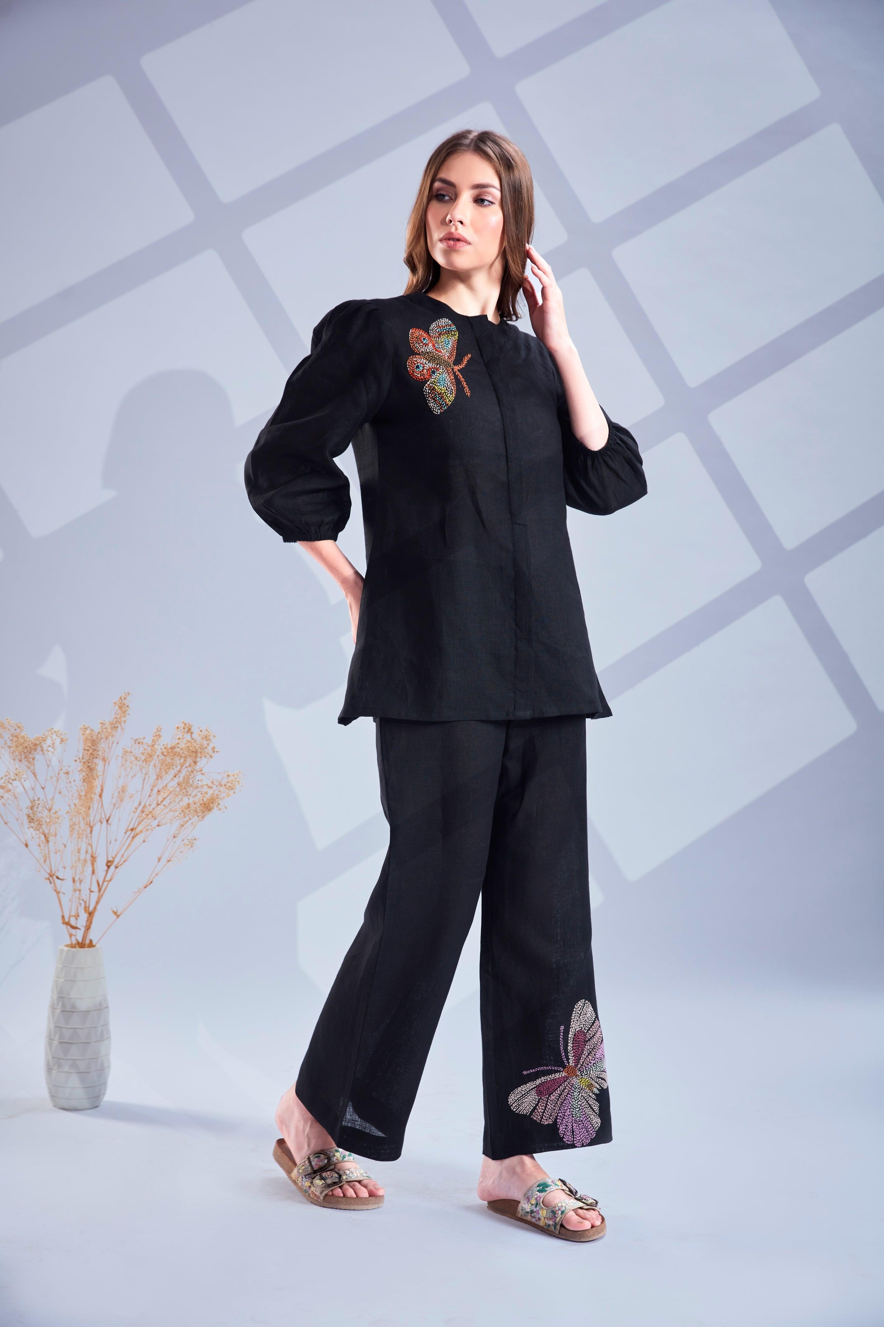 Jet Black Linen Co-ord Set.