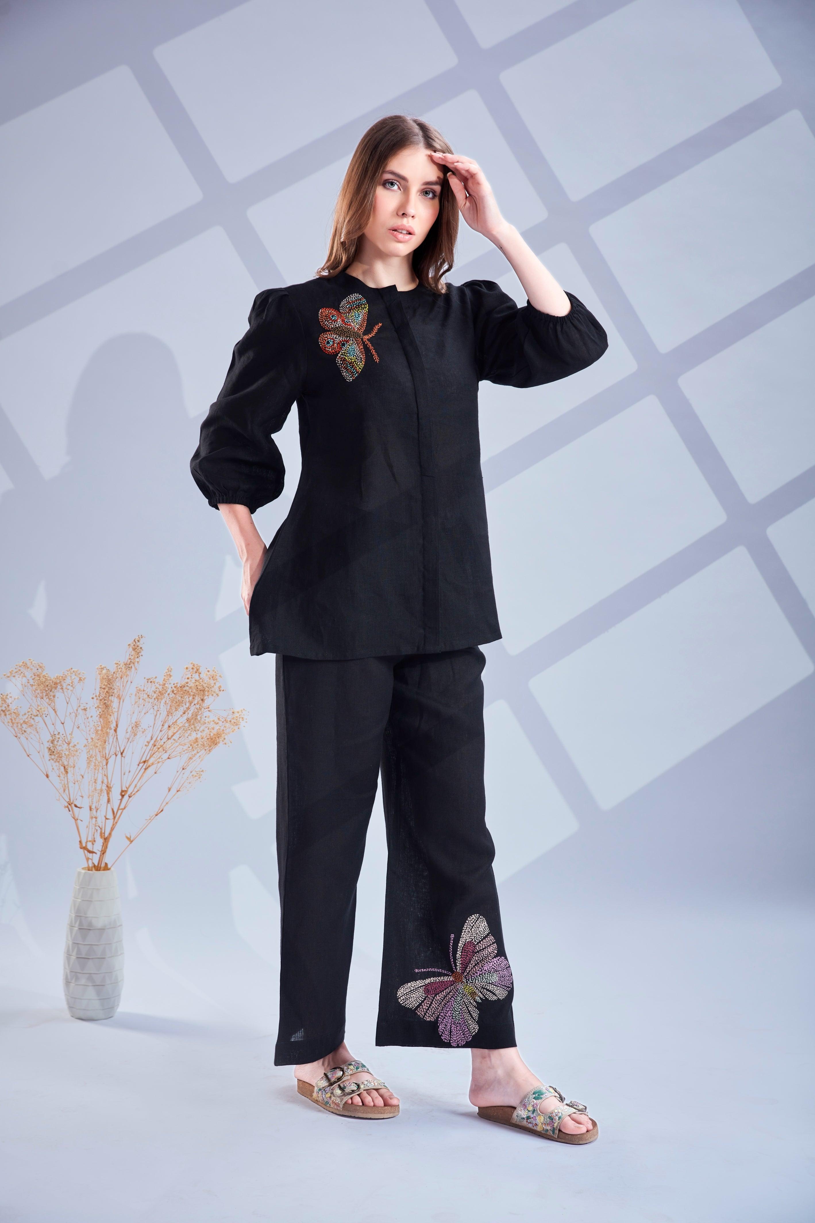 Jet Black Linen Co-ord Set.