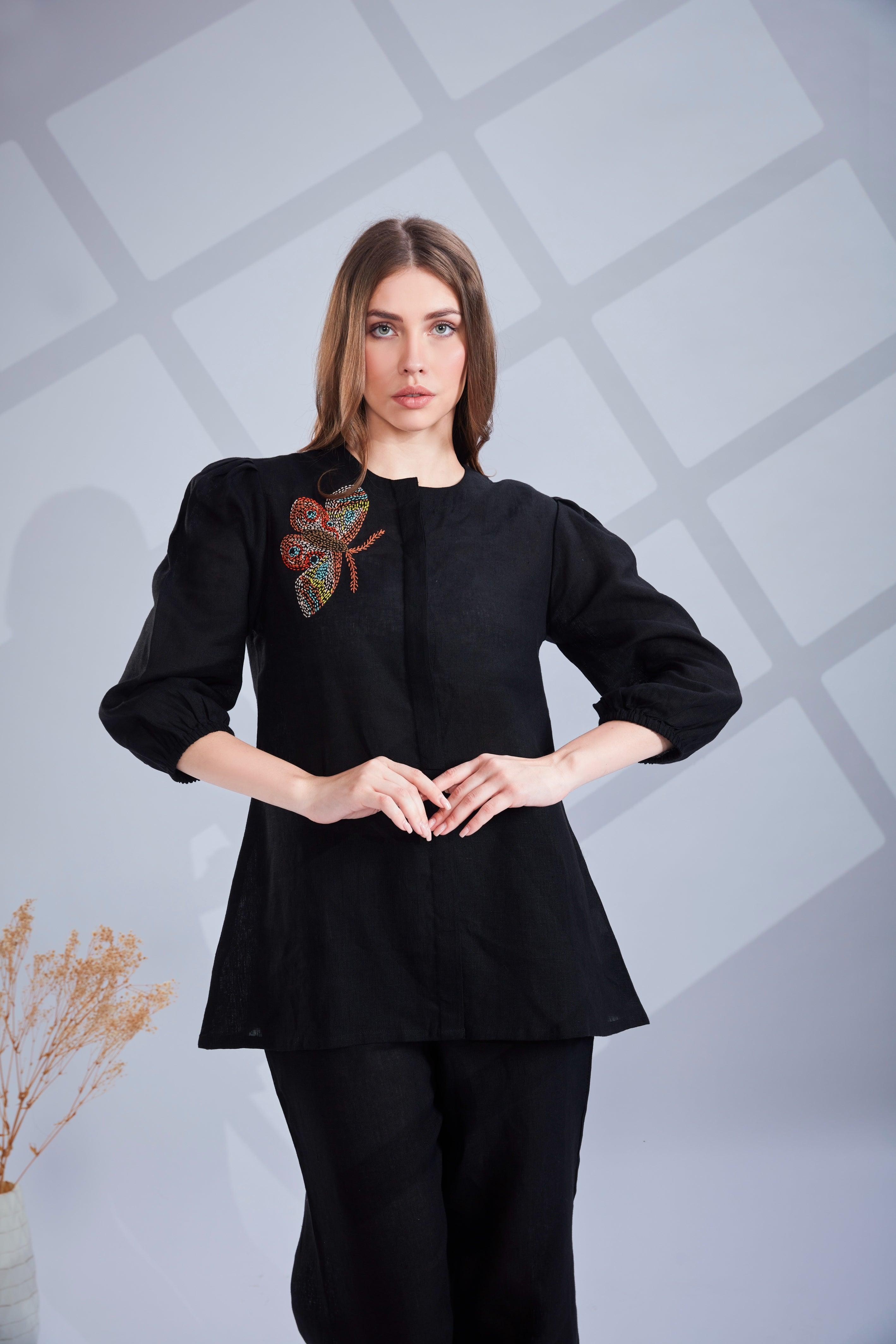 Jet Black Linen Co-ord Set.