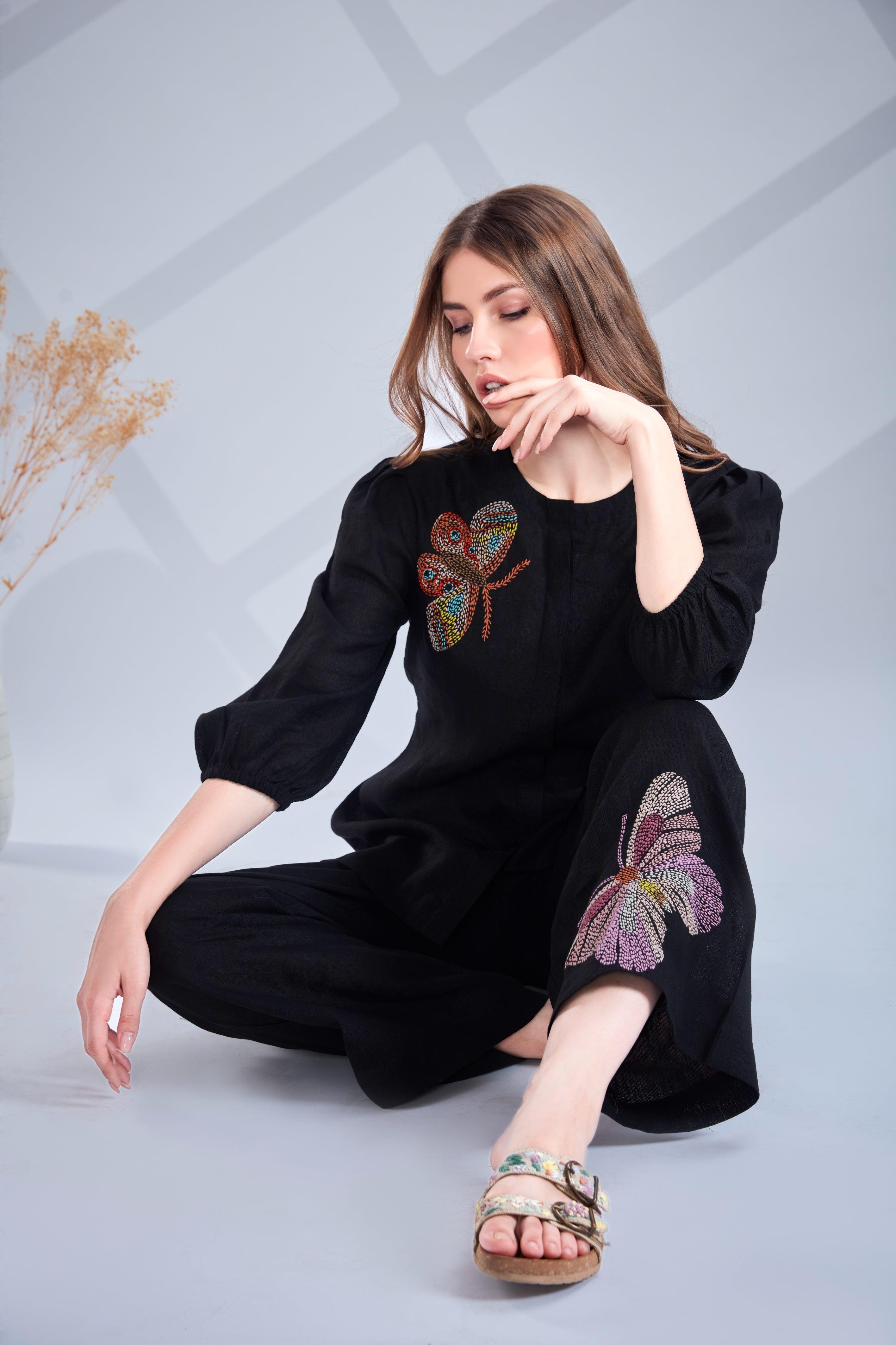 Jet Black Linen Co-ord Set.
