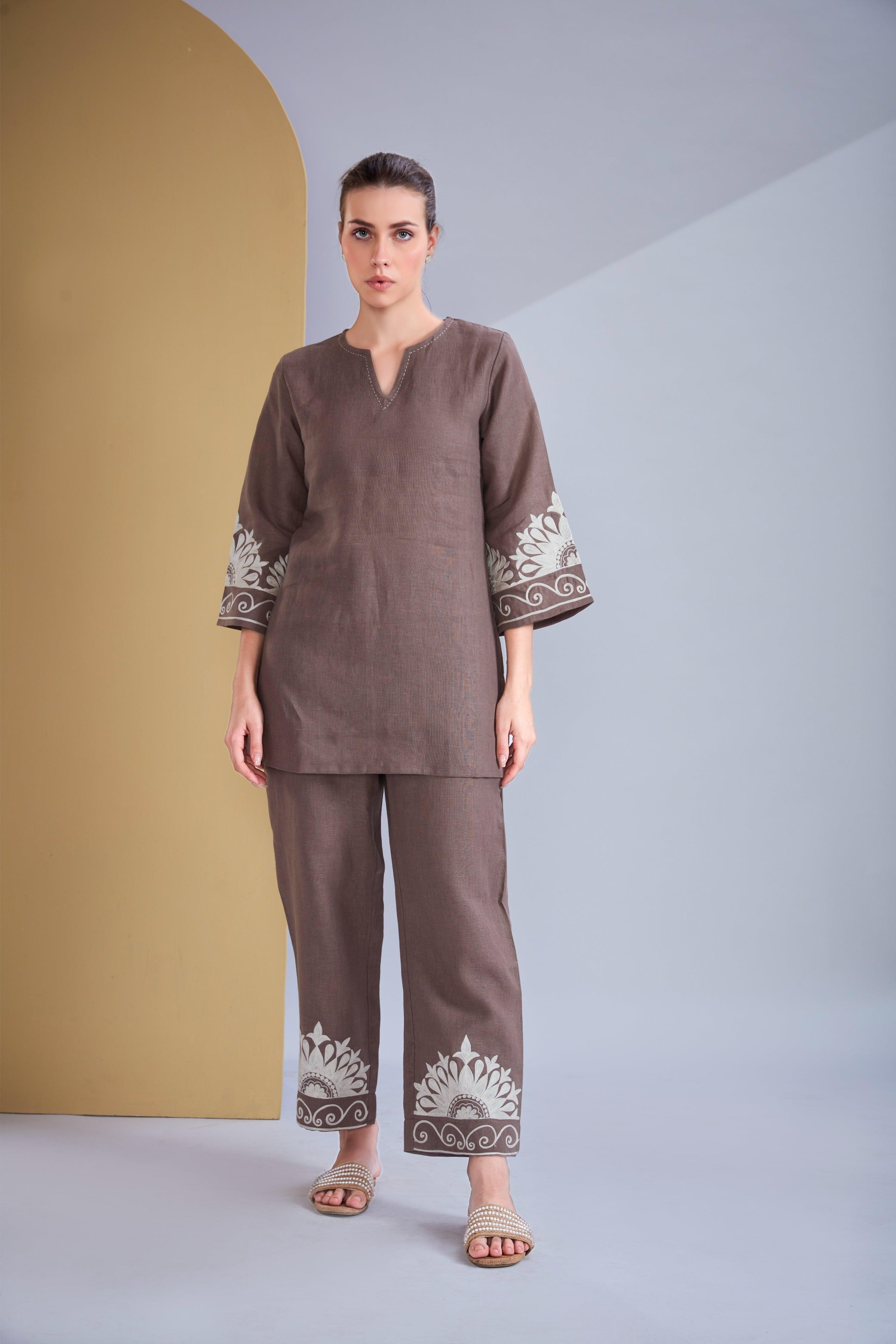 Coffee Brown Linen Co-ord Set.