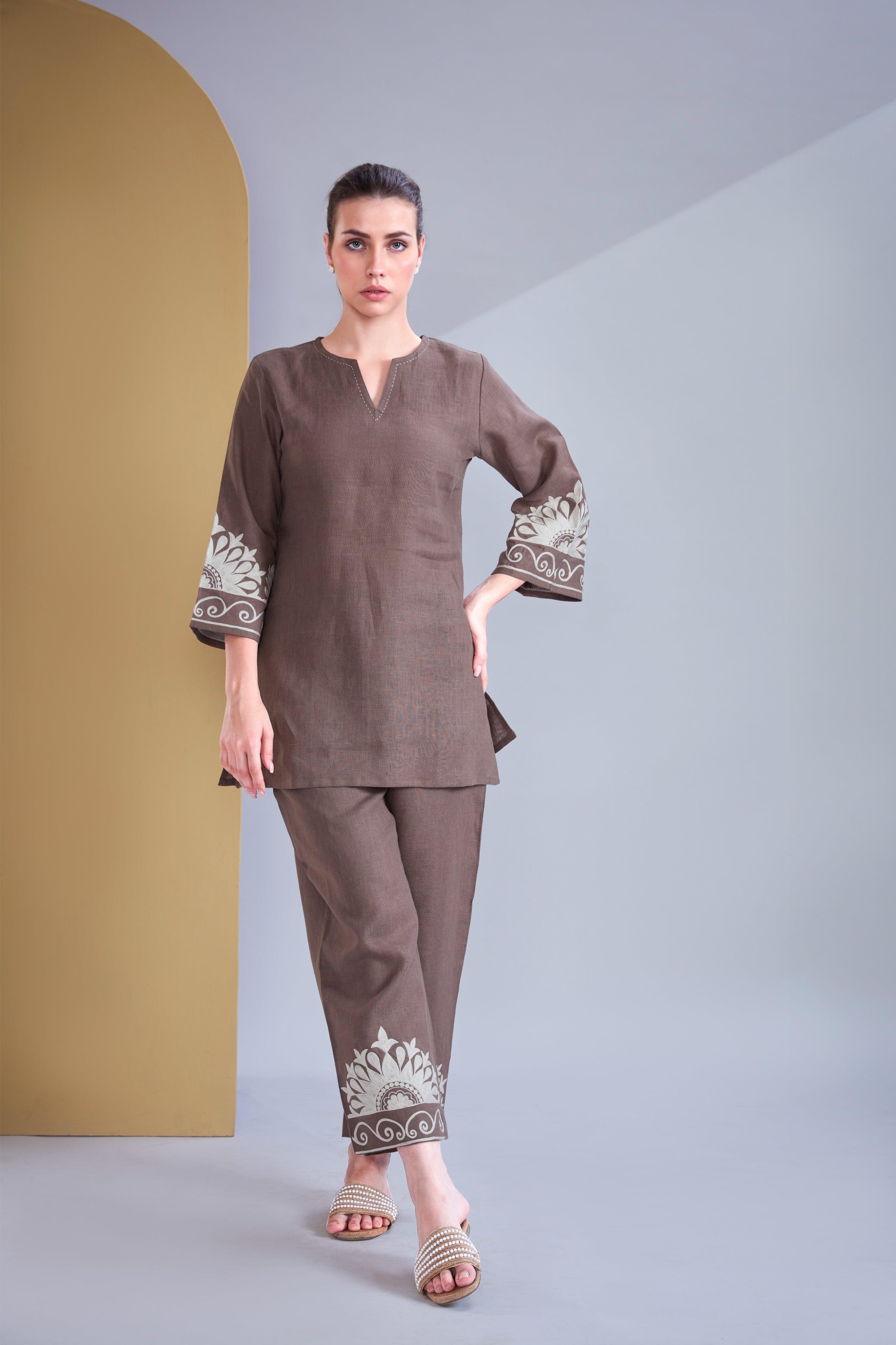 Coffee Brown Linen Co-ord Set.