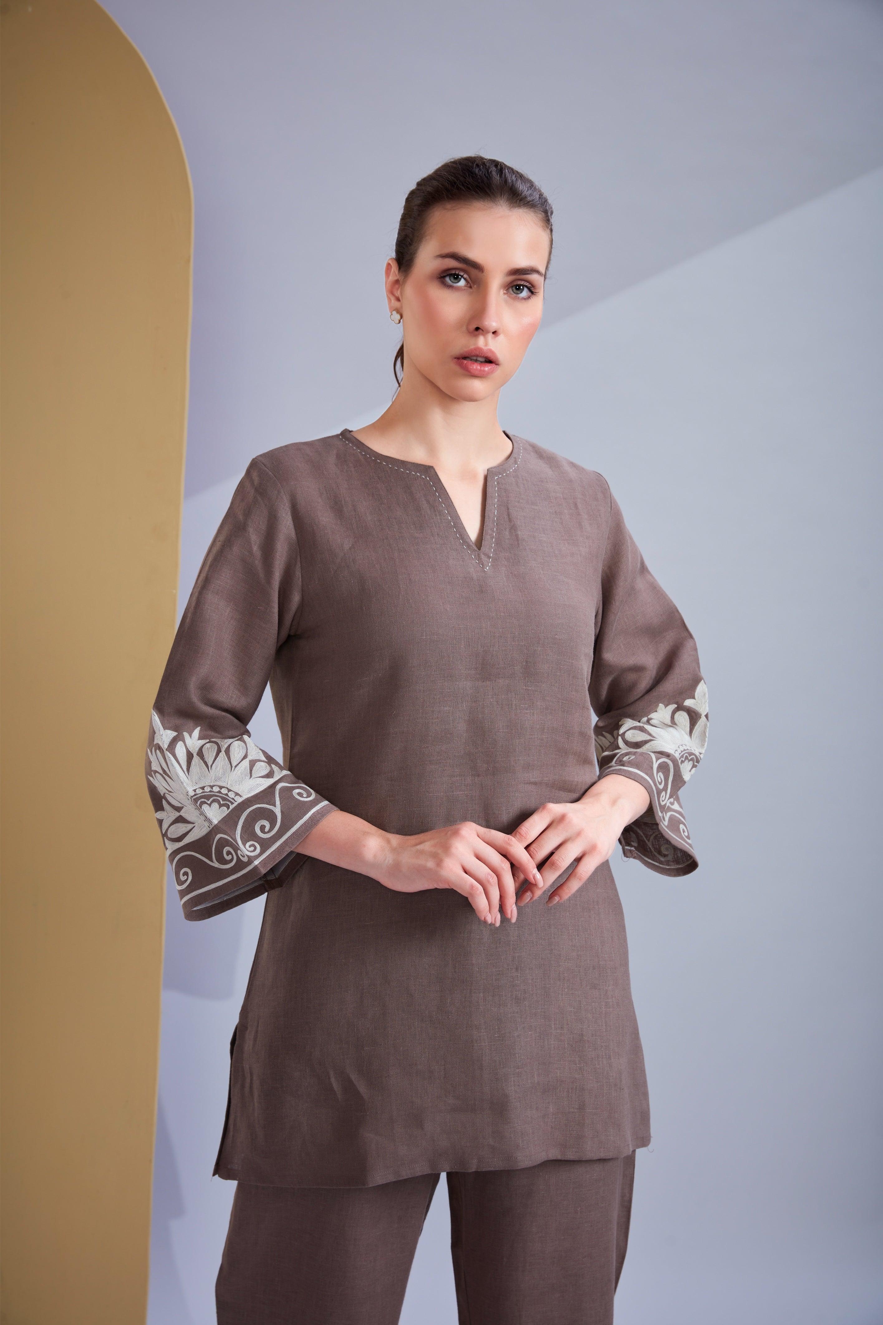 Coffee Brown Linen Co-ord Set.