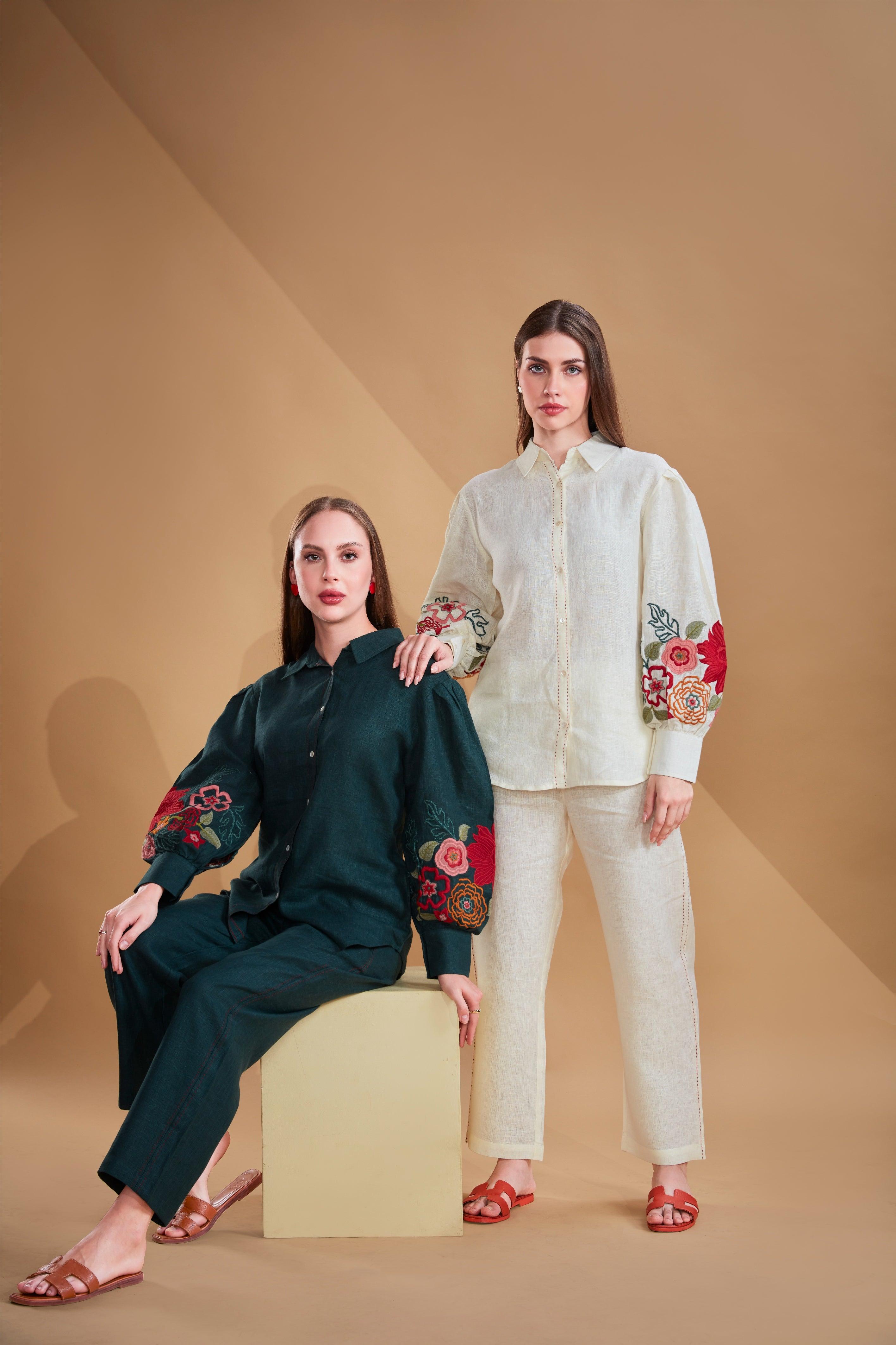 Bottle Green Linen Co-ord Set.