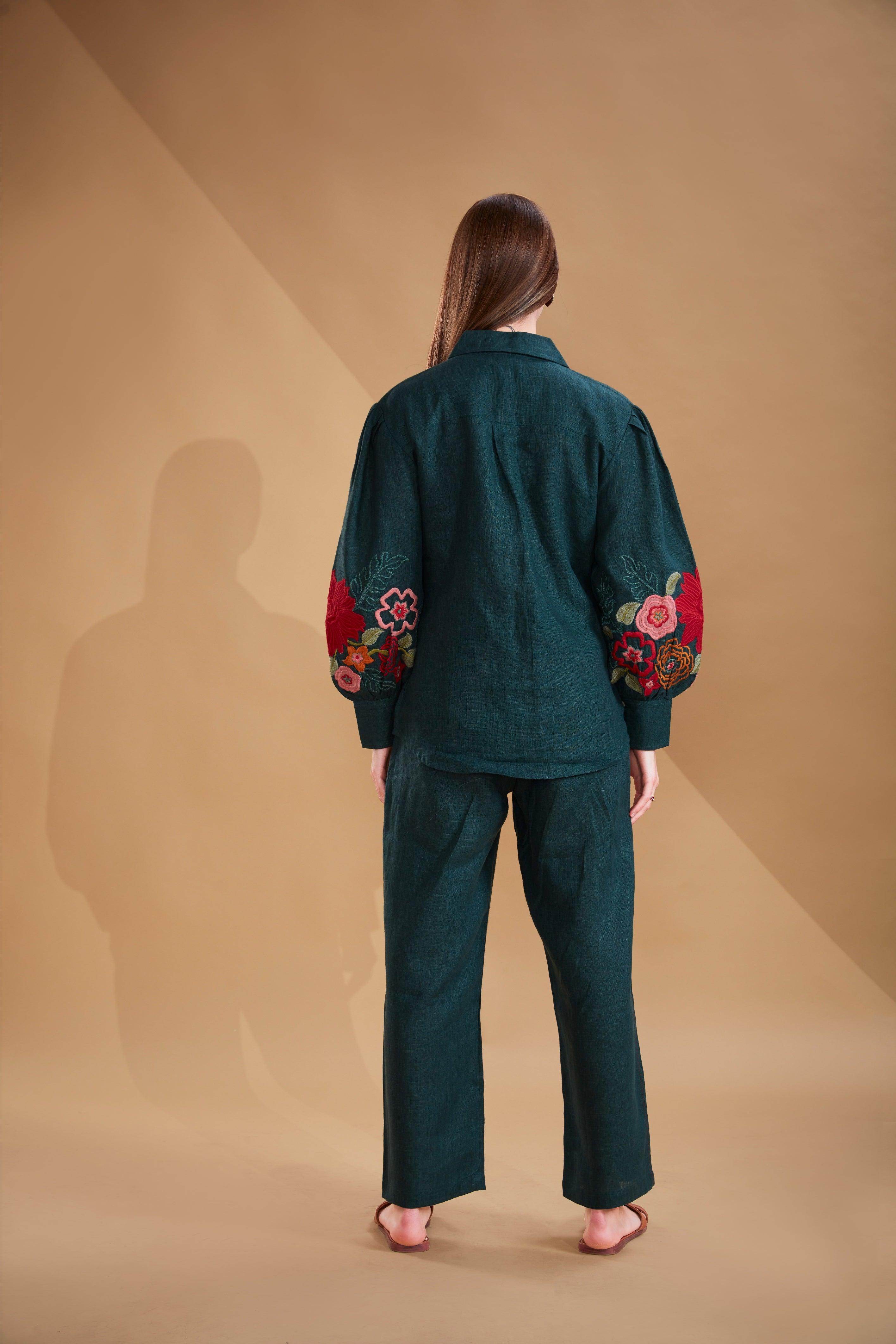 Bottle Green Linen Co-ord Set.