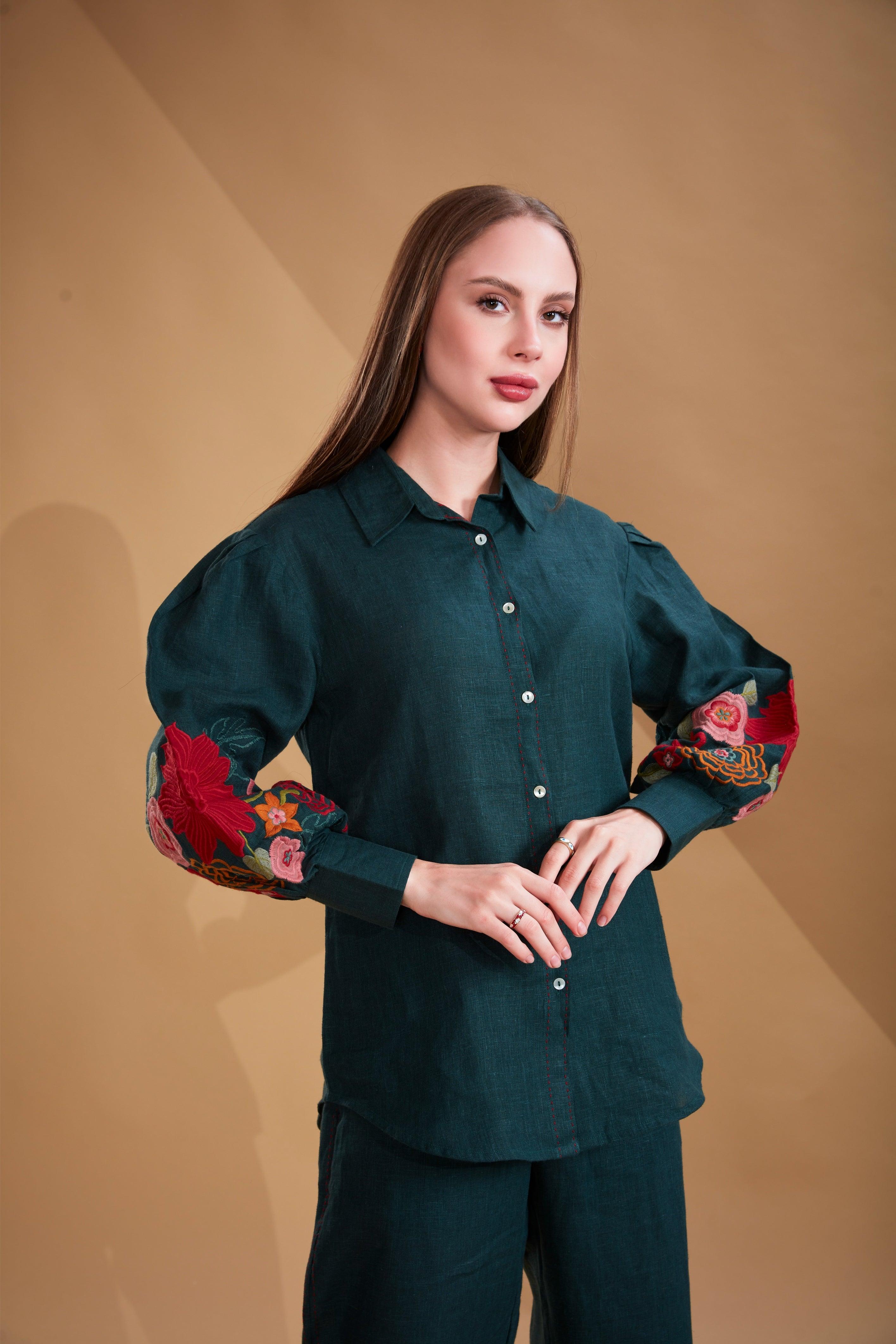 Bottle Green Linen Co-ord Set.