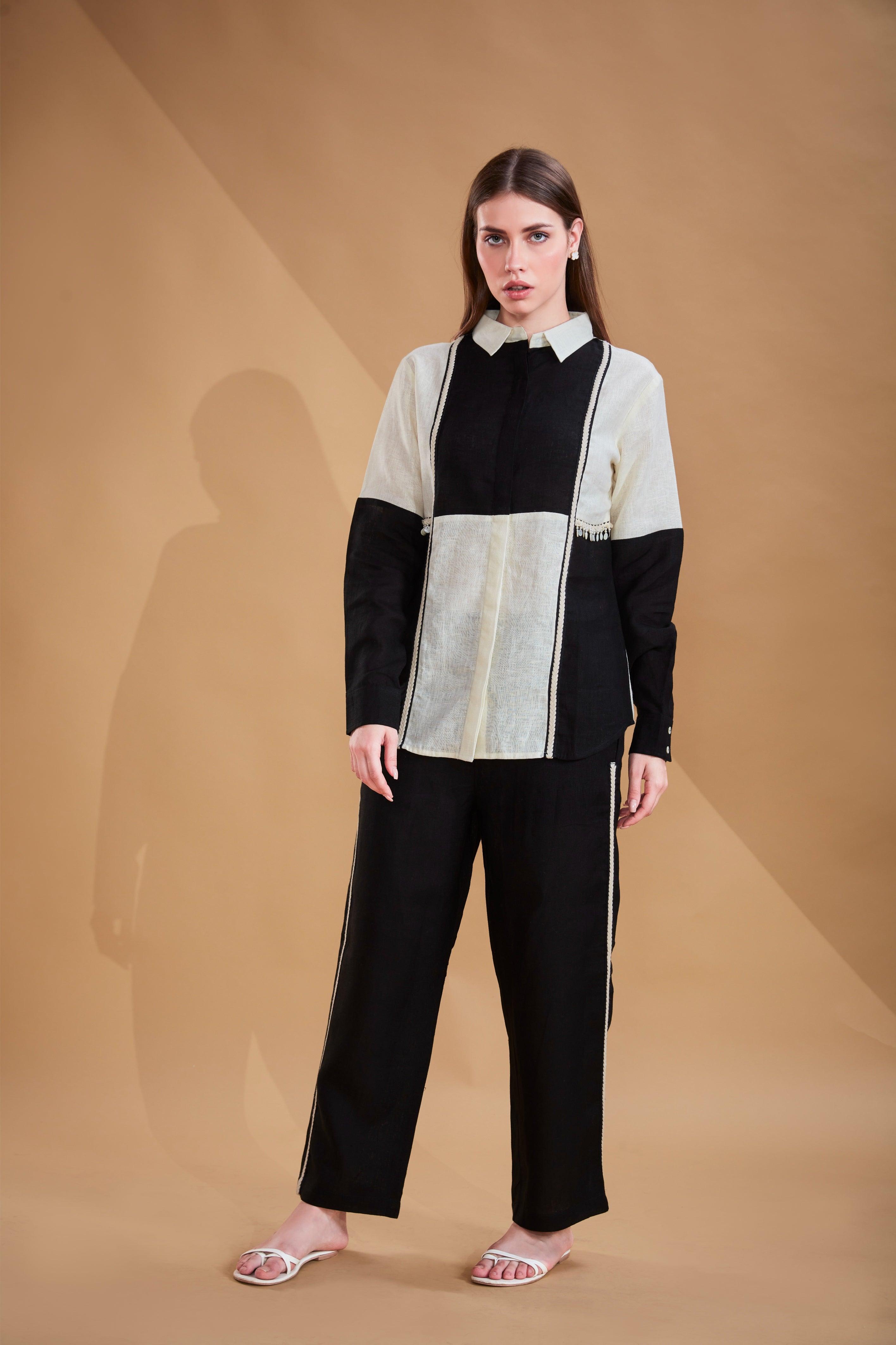 Black & Ivory Linen Co-ord Set.