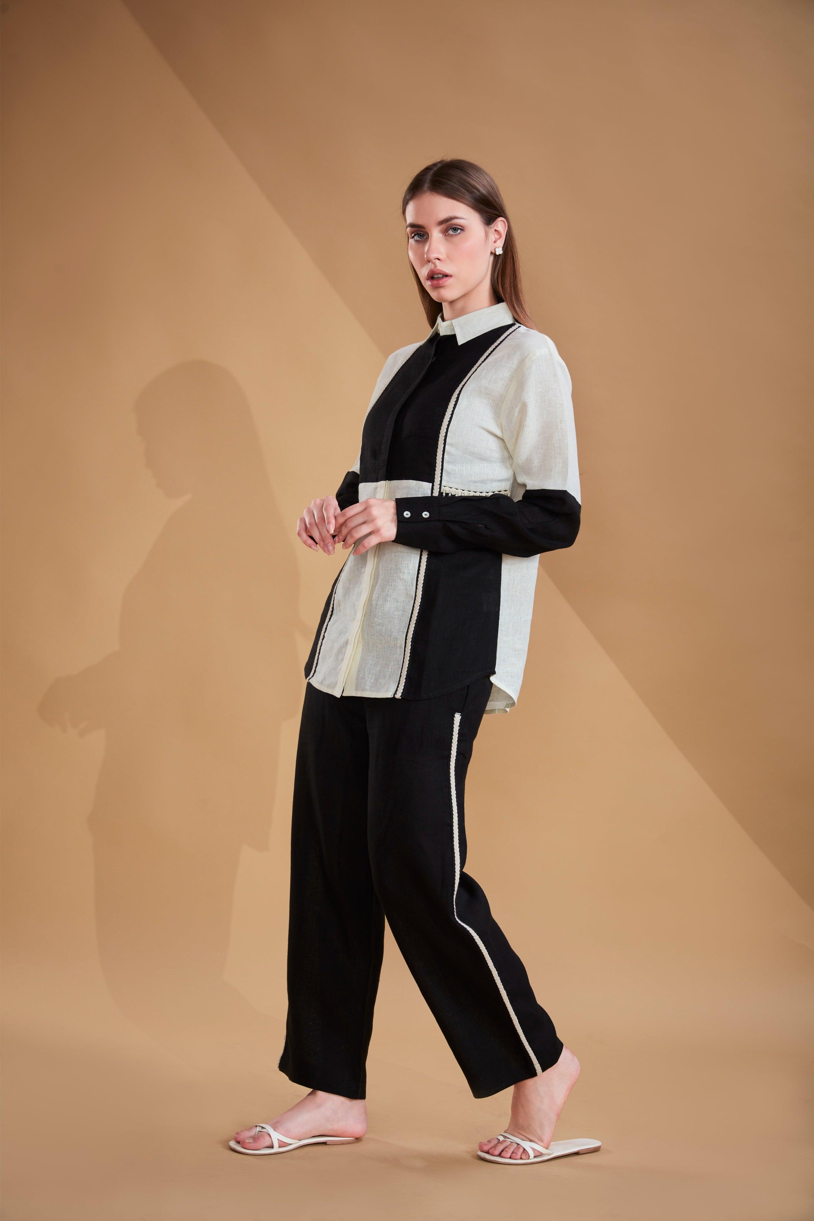 Black & Ivory Linen Co-ord Set.