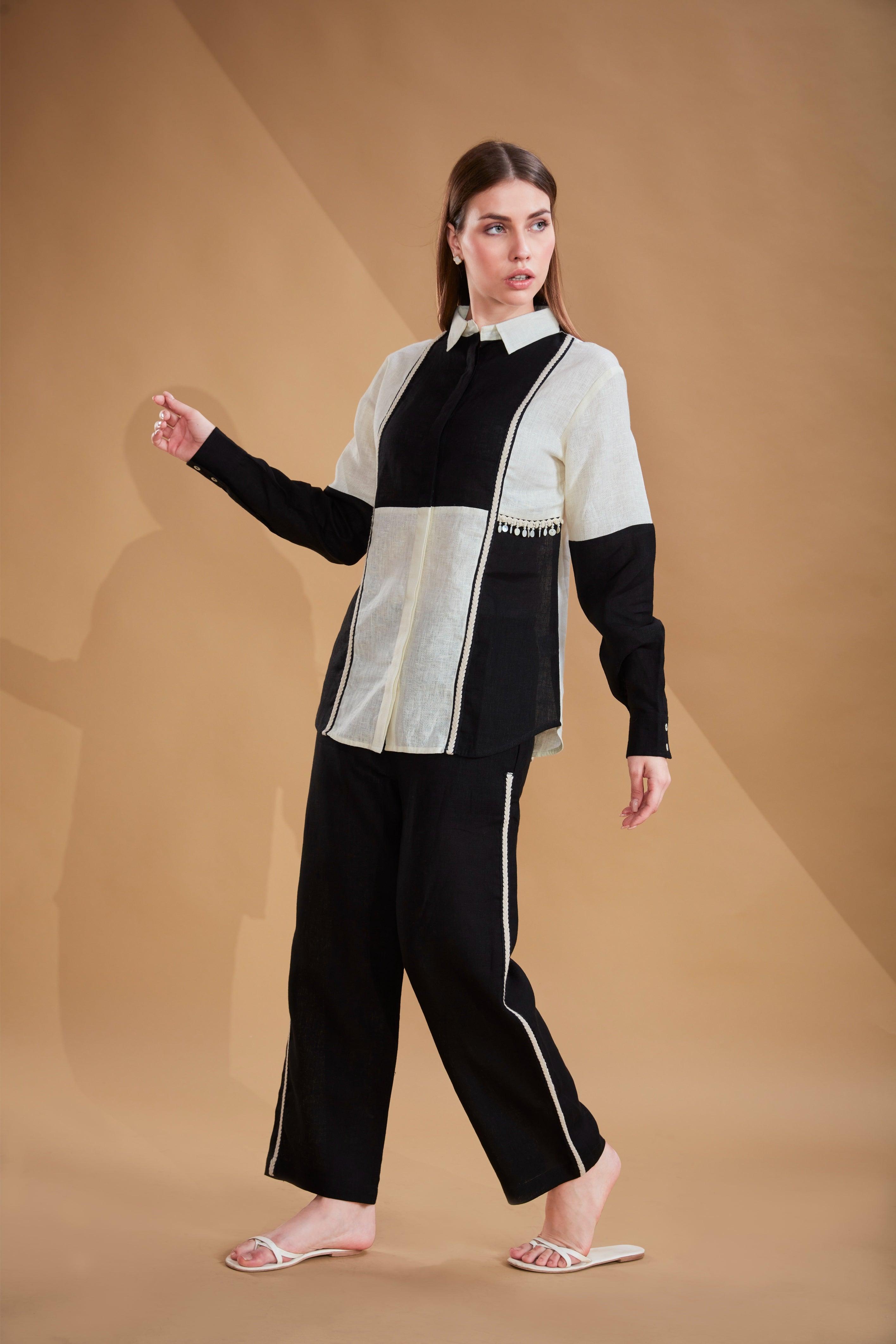 Black & Ivory Linen Co-ord Set.