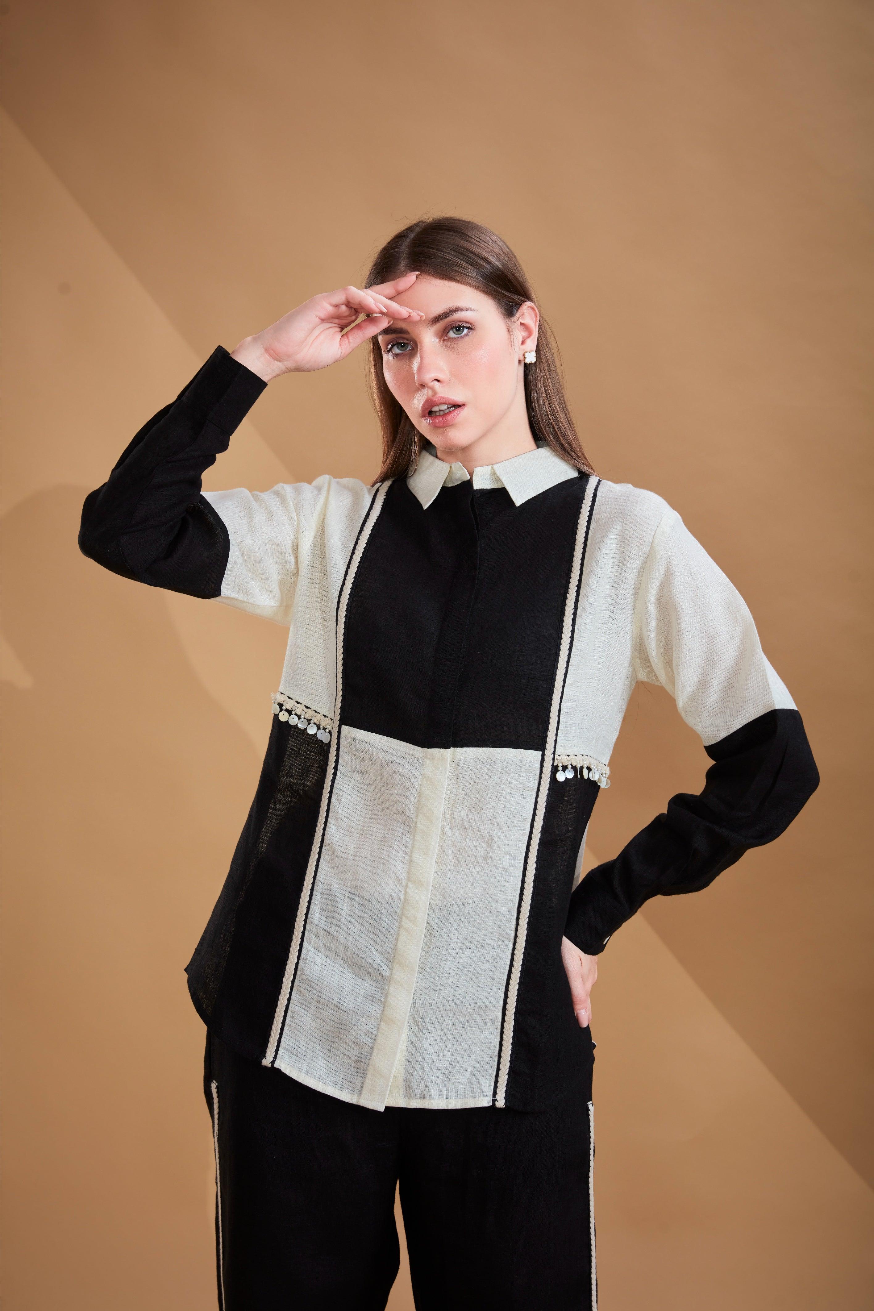 Black & Ivory Linen Co-ord Set.