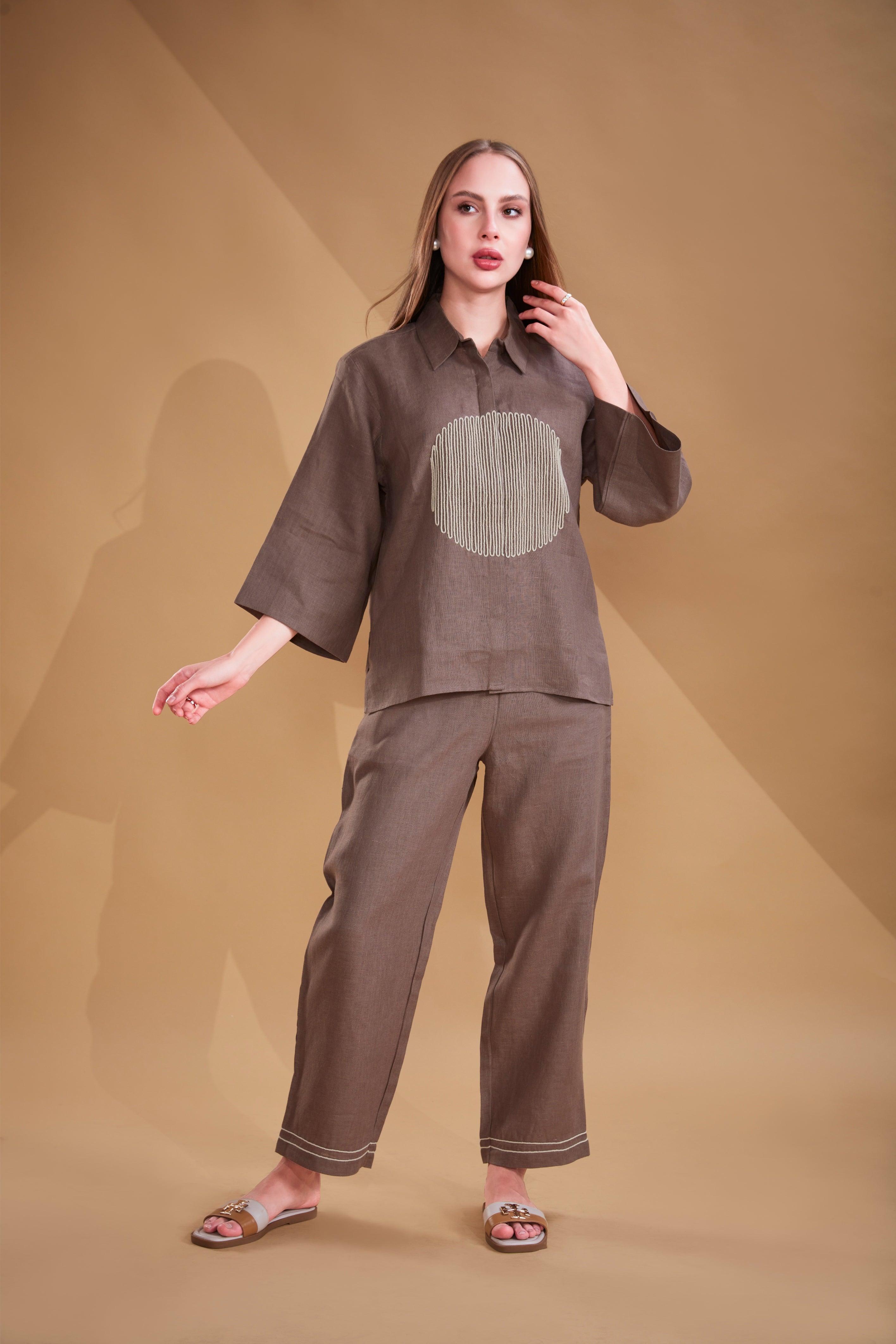 Cocoa Brown Linen Co-ord Set.