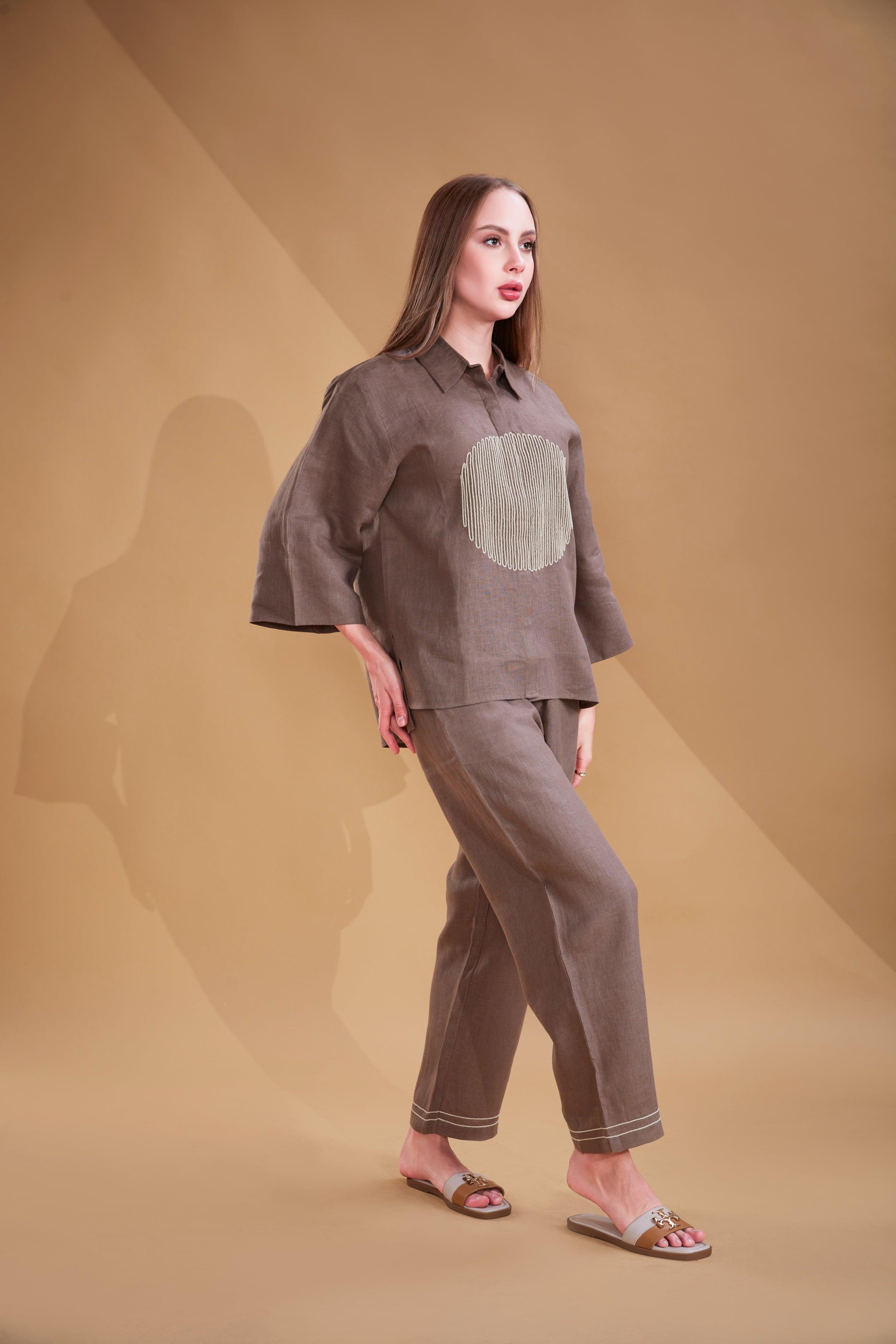 Cocoa Brown Linen Co-ord Set.