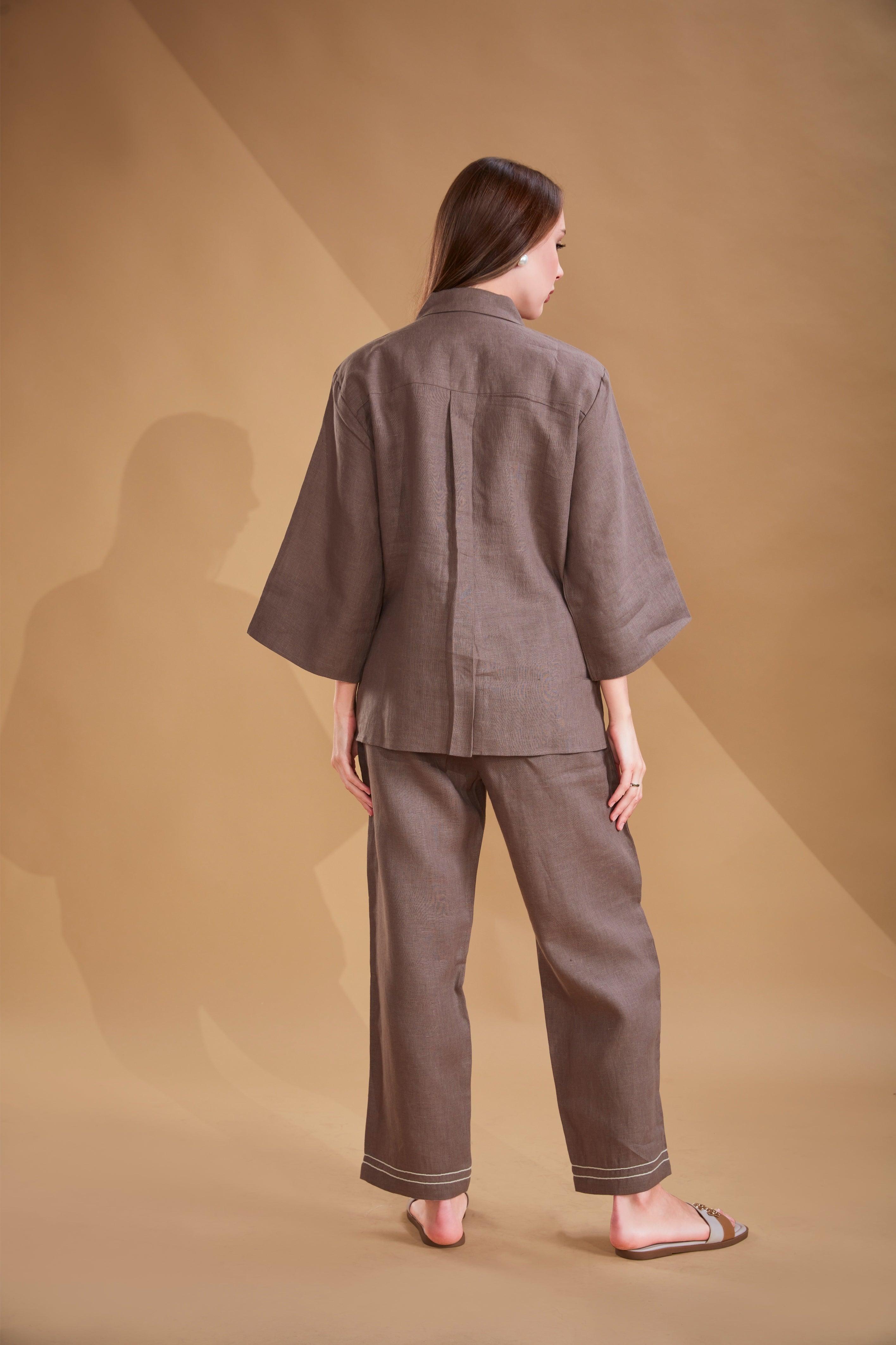 Cocoa Brown Linen Co-ord Set.