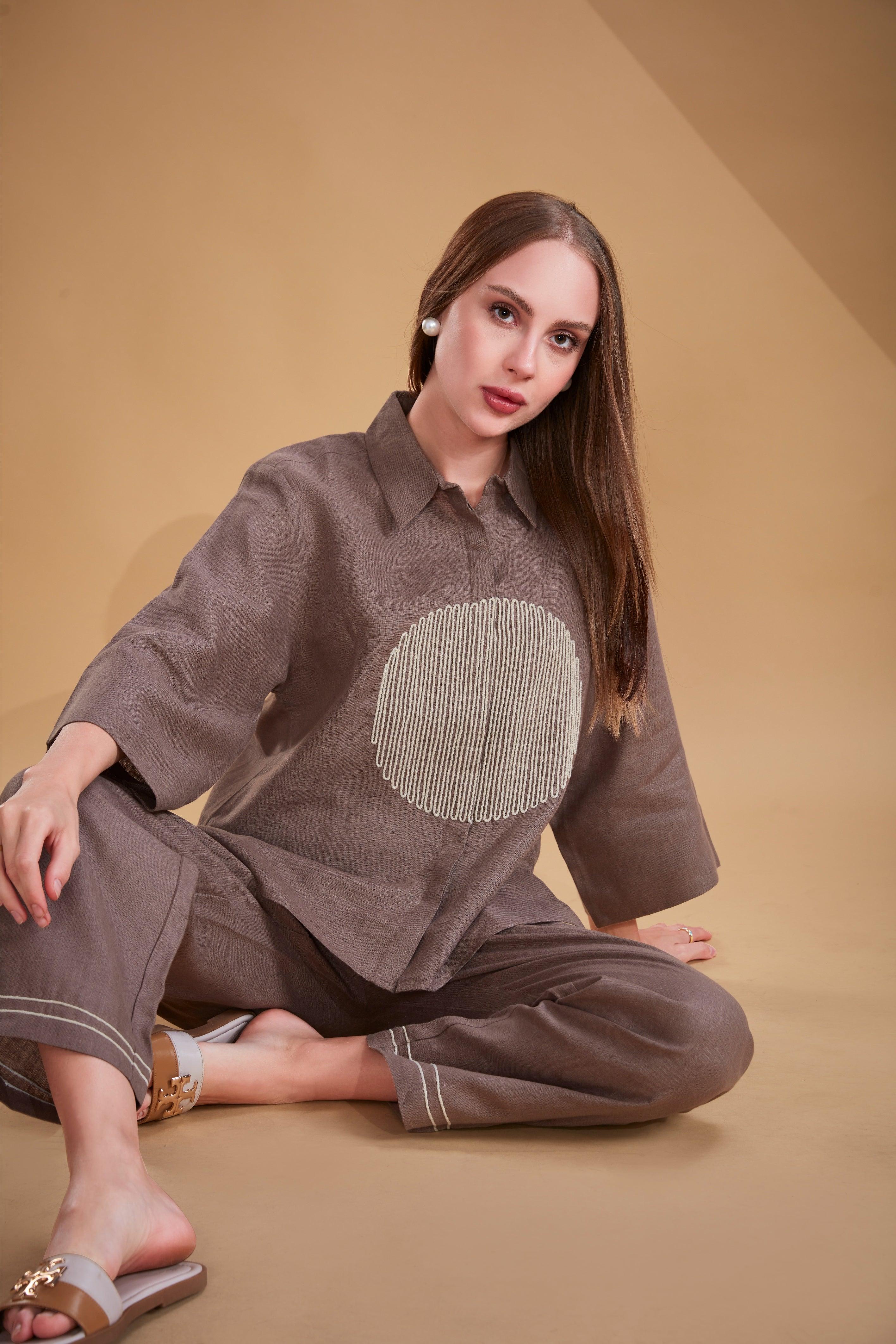 Cocoa Brown Linen Co-ord Set.