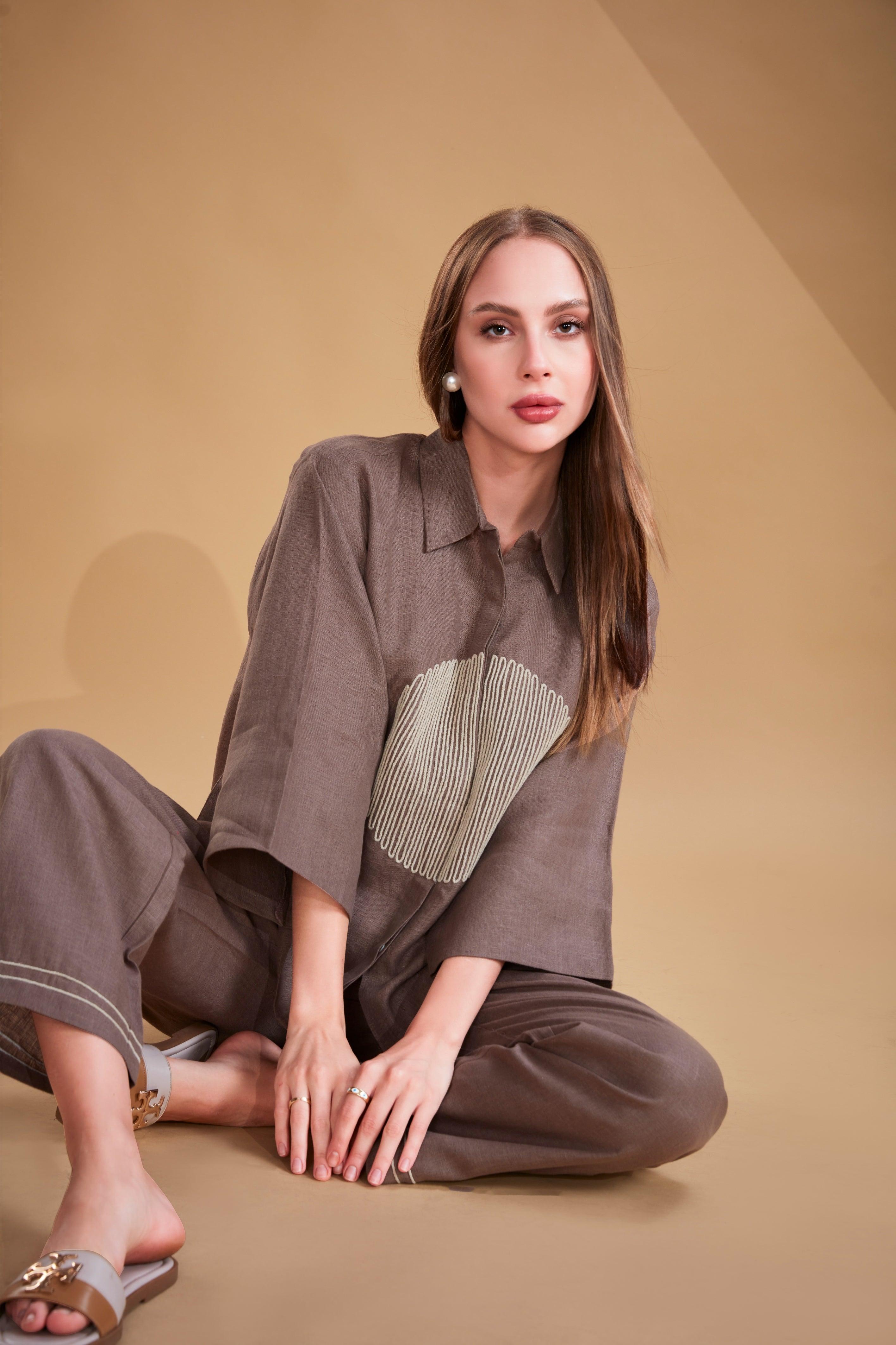 Cocoa Brown Linen Co-ord Set.