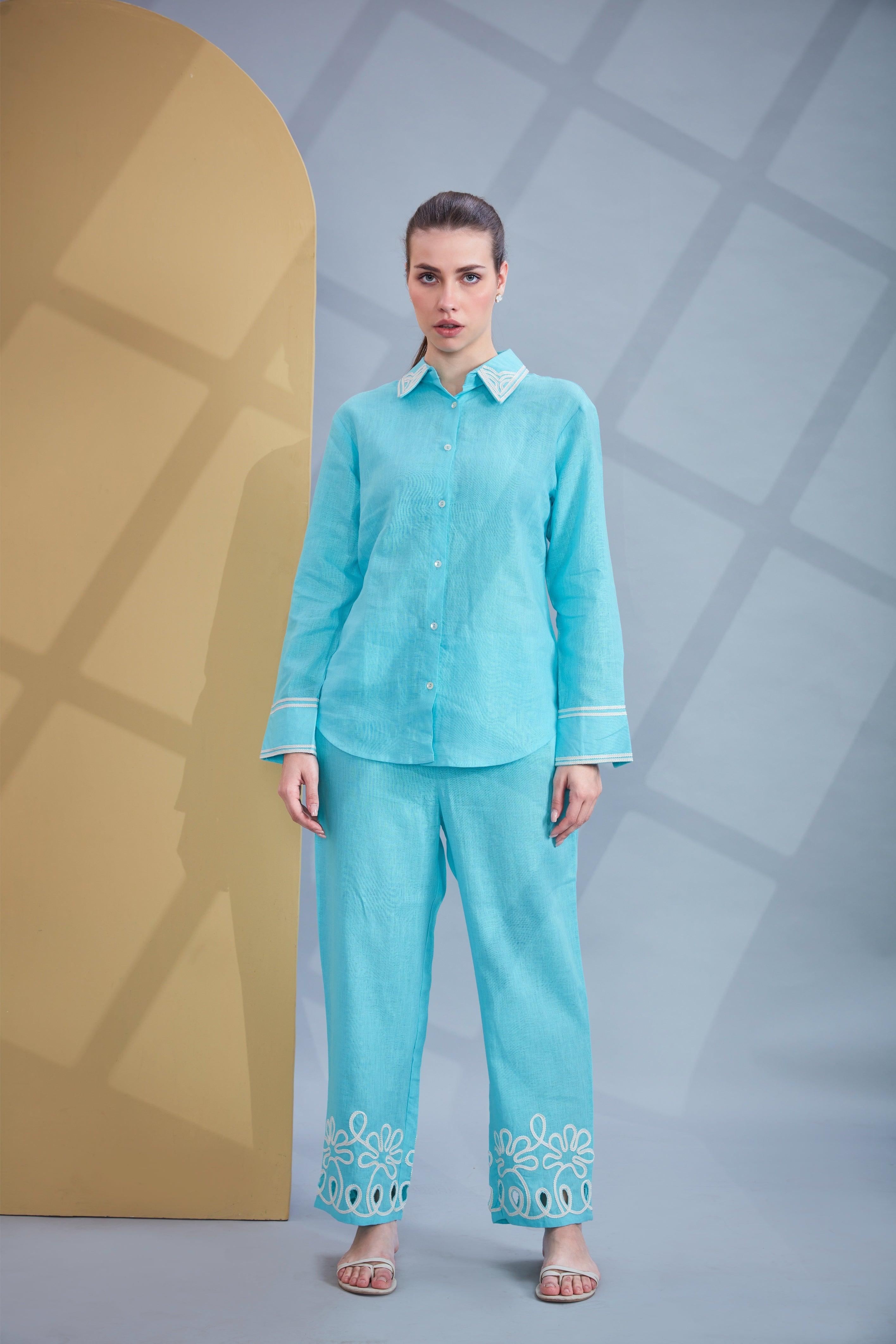 Aqua Blue Linen Co-ord Set.