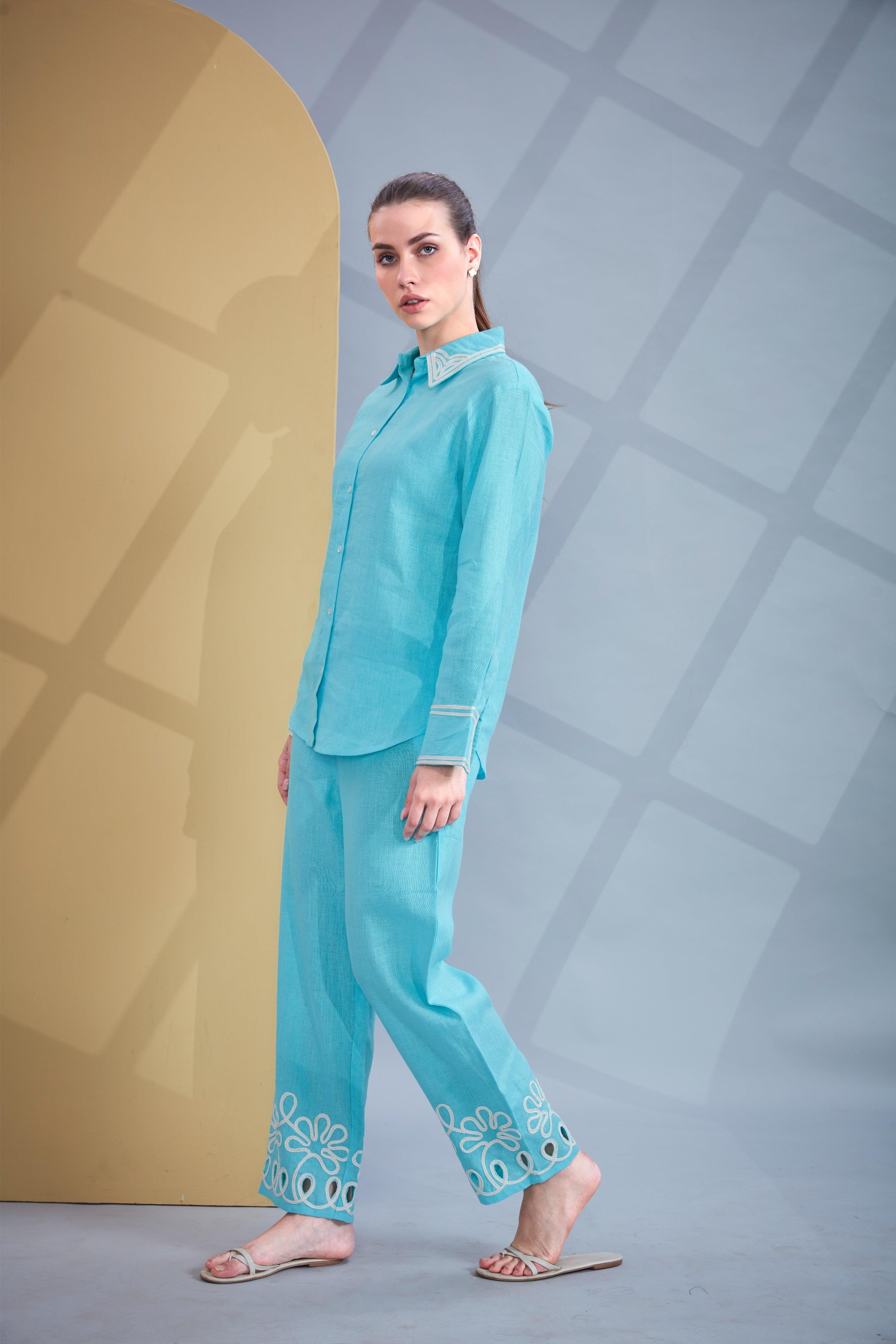 Aqua Blue Linen Co-ord Set.