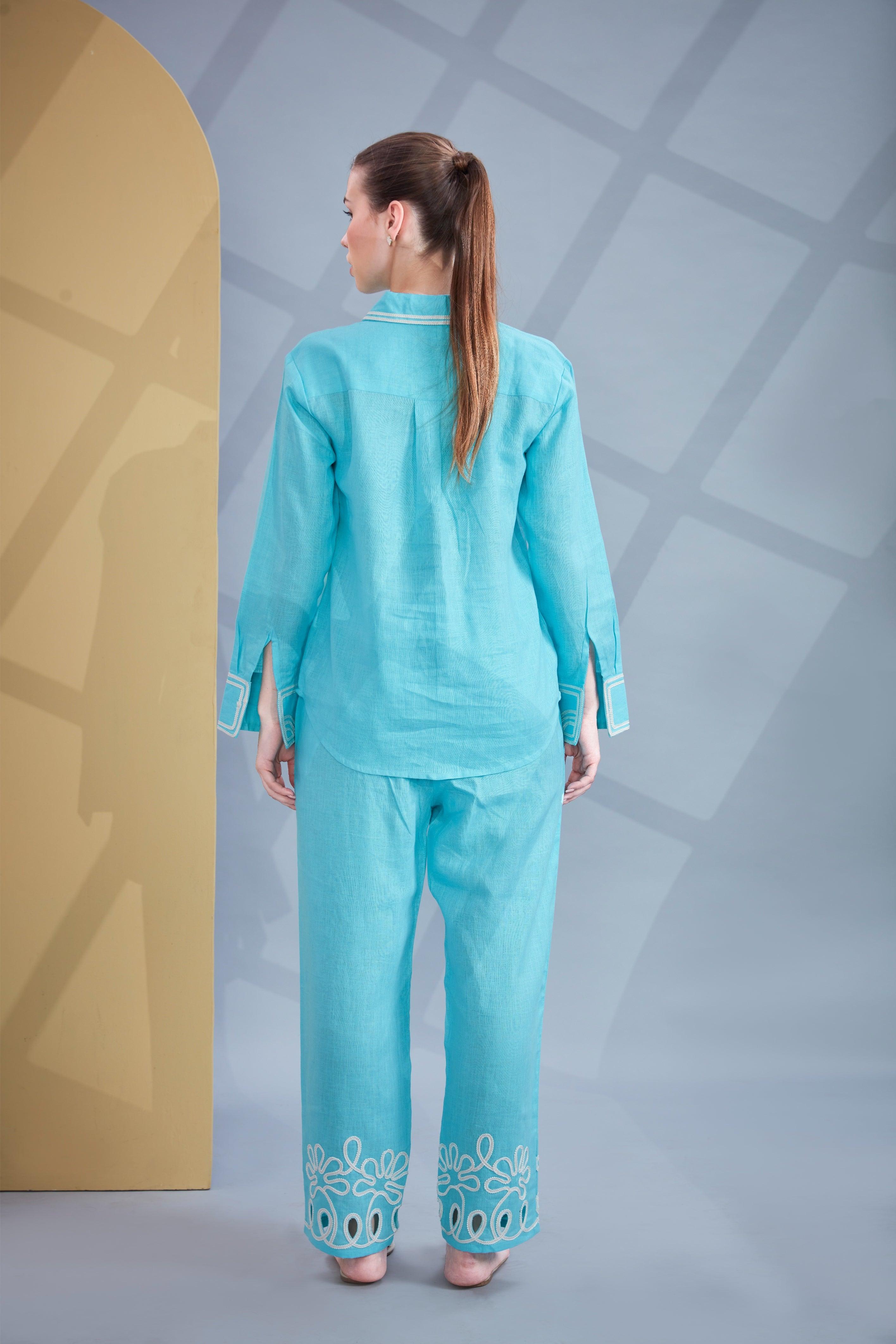 Aqua Blue Linen Co-ord Set.